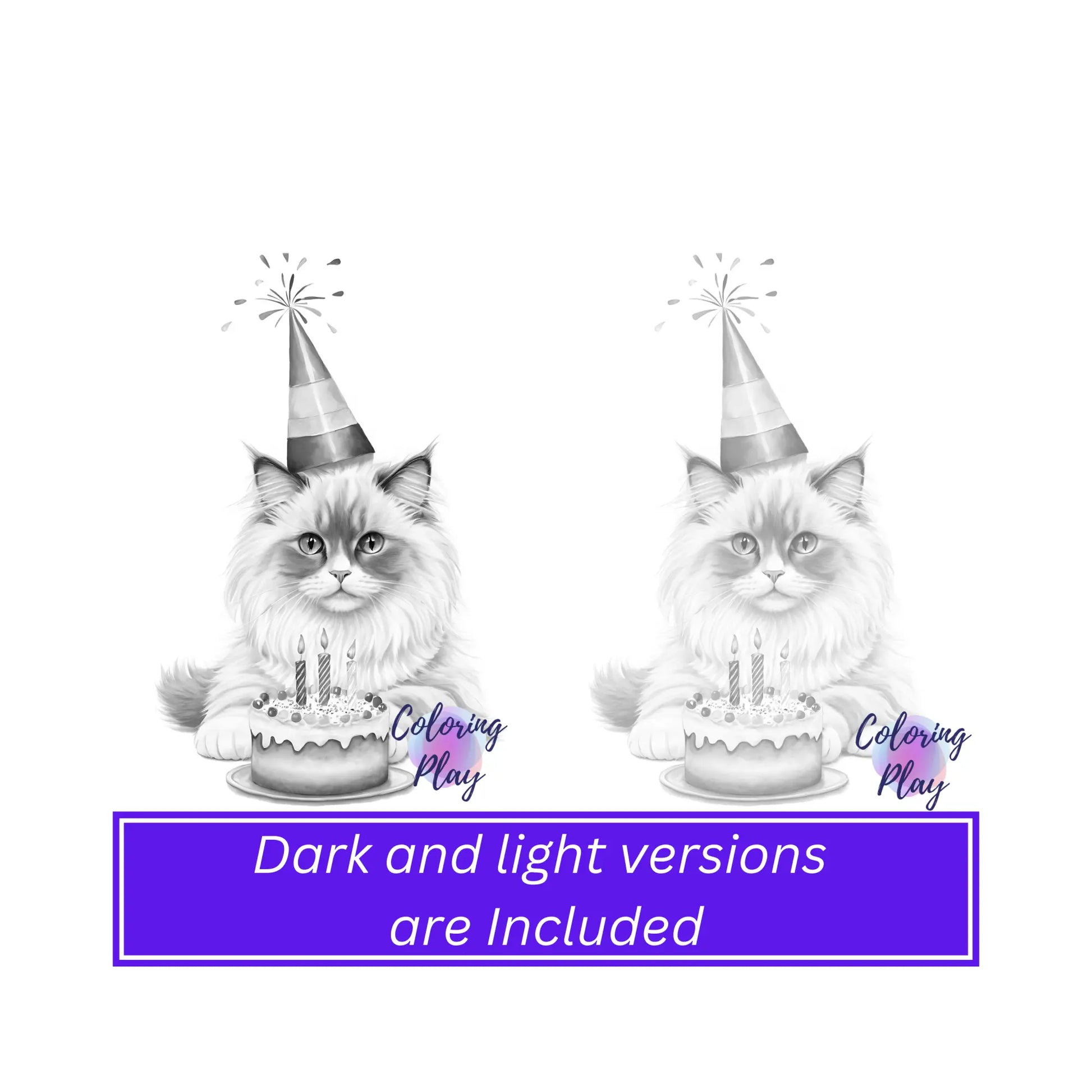 Cat with Birthday Cake Printable Coloring Pages