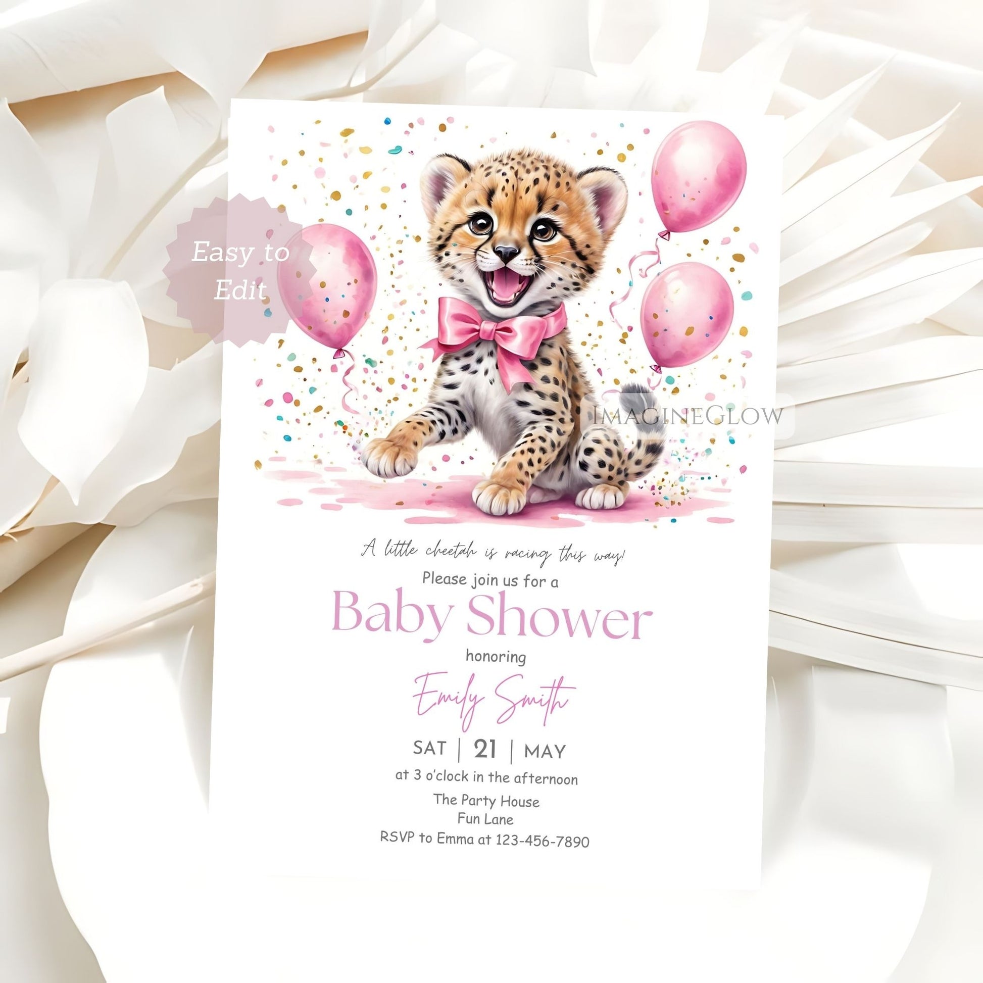 Editable cheetah baby shower invite digital download
