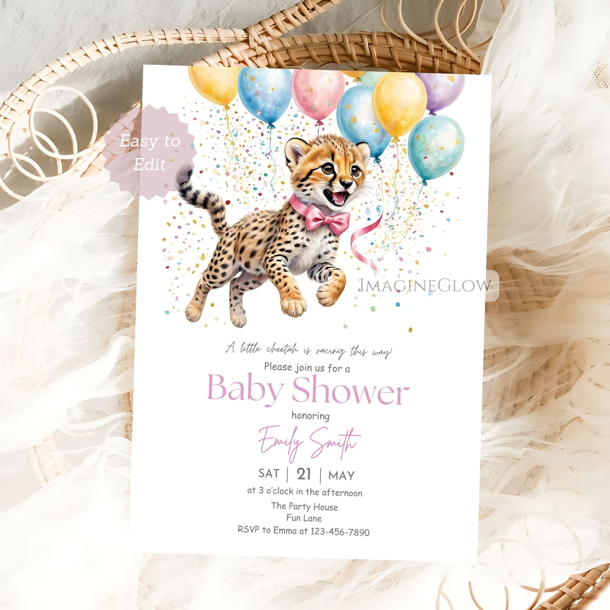 Cheetah baby shower card for wild one girl