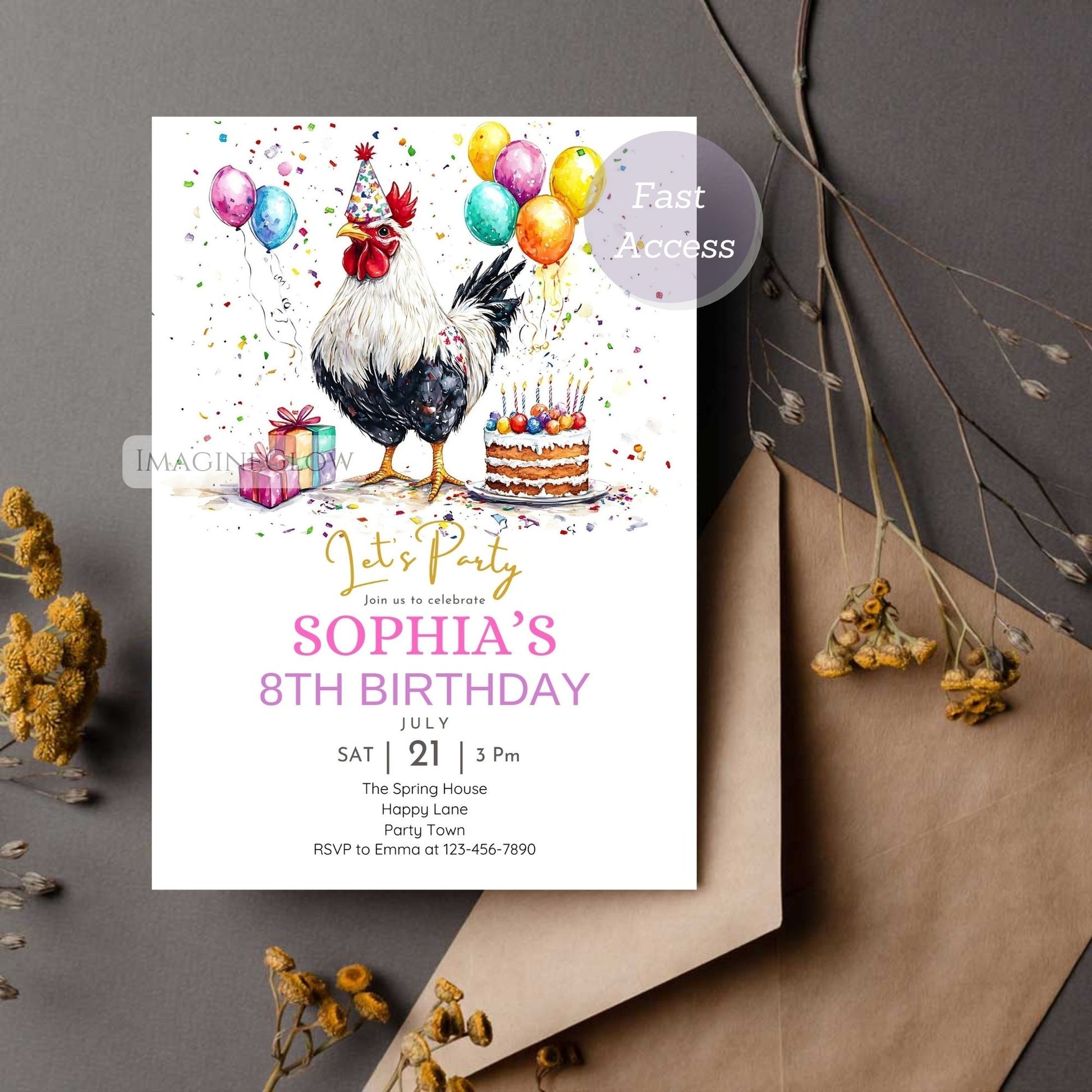 Barnyard-themed chicken invitation