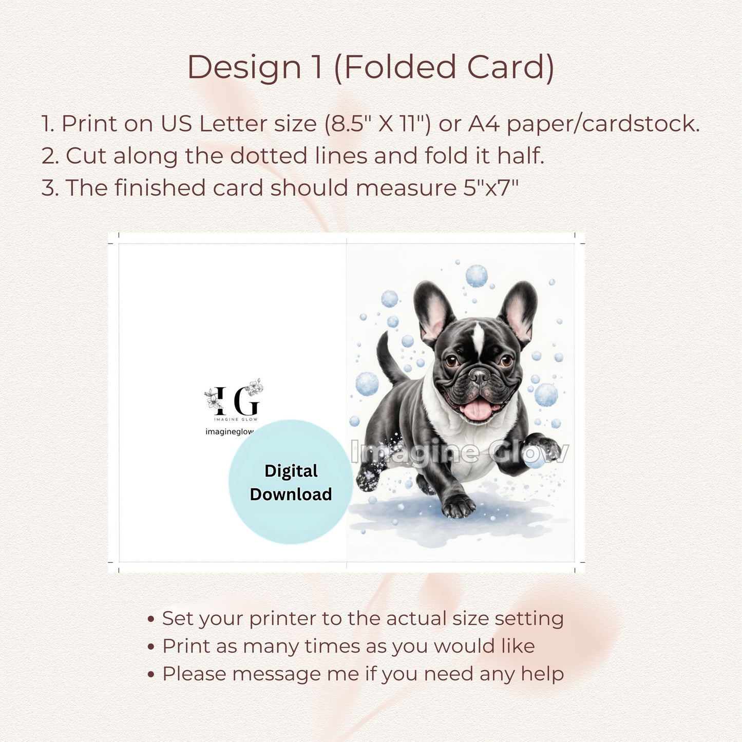 Christmas Dog Greeting Card - French Bulldog Printable