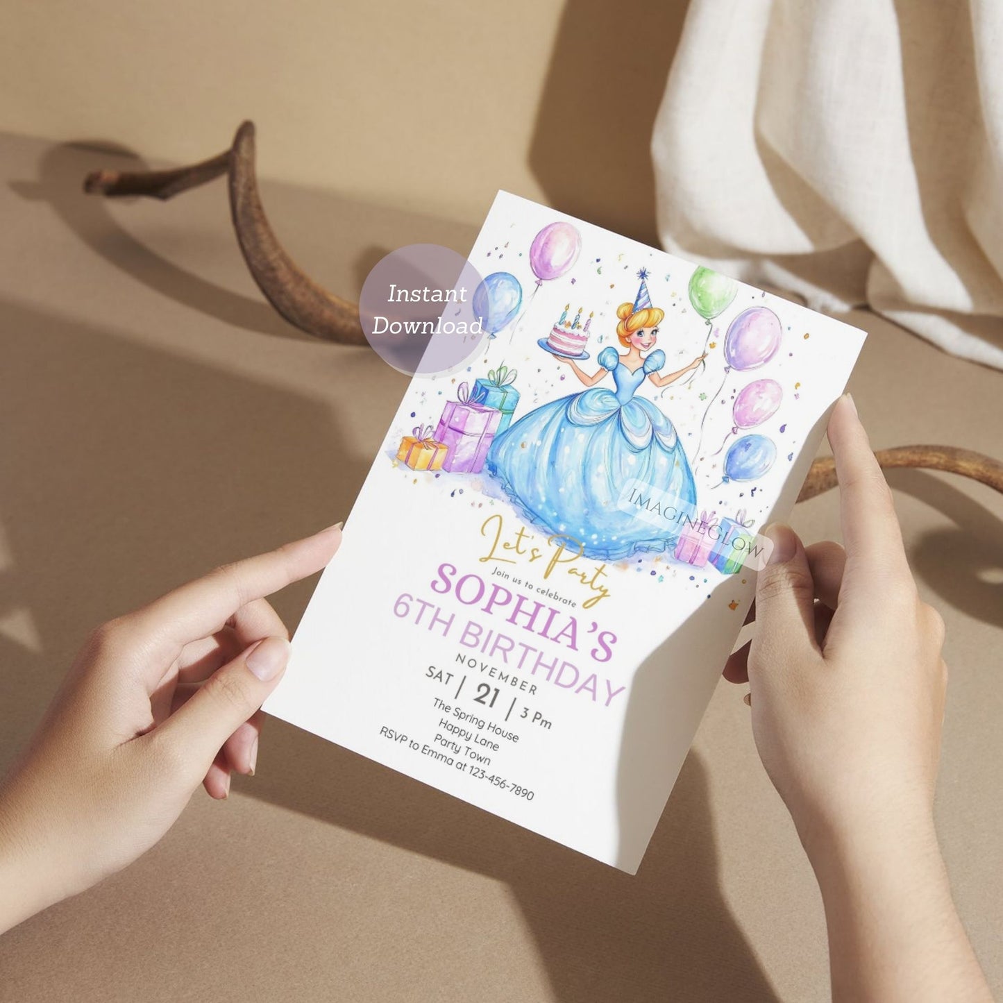 Cinderella castle birthday invite
Cinderella themed birthday invitation