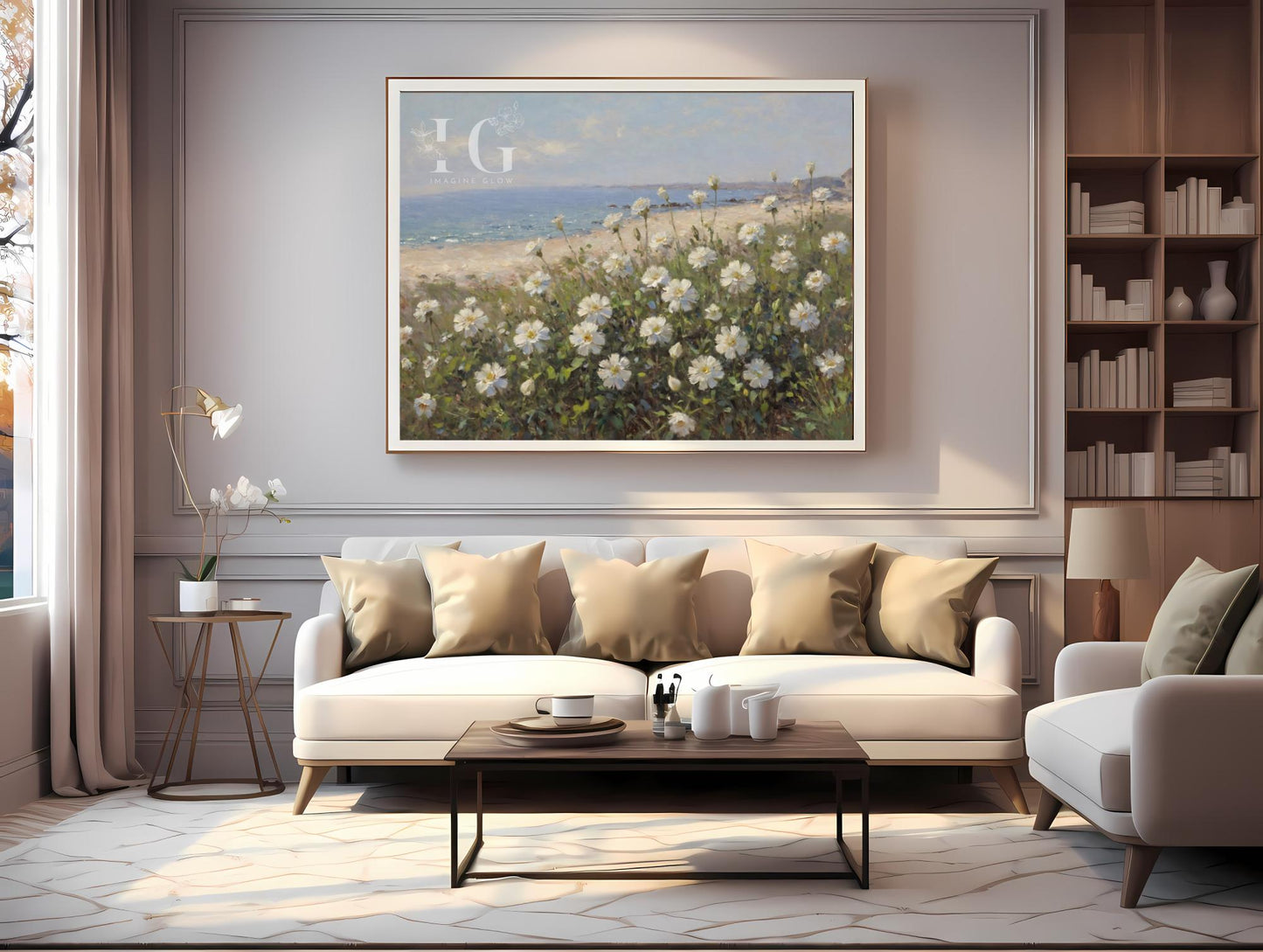 Coastal wildflower field landscape printable showcasing vibrant blooms