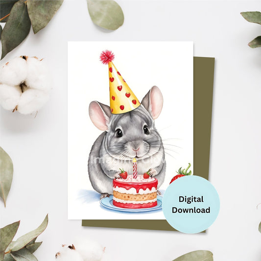 Cute chinchilla birthday card, perfect for pet lovers and animal-themed celebrations.