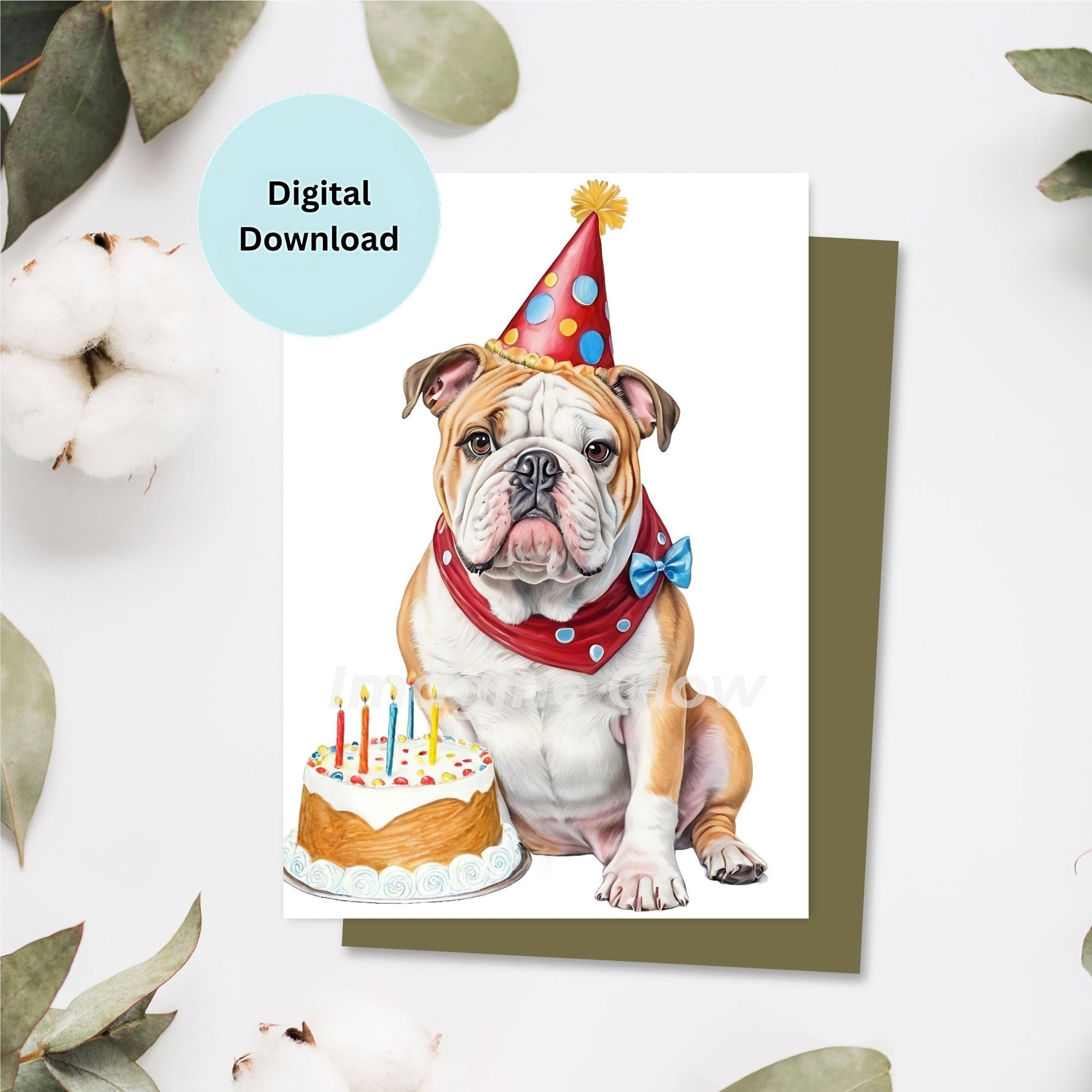 Bulldog birthday card with a fun dog illustration, perfect for celebrations.