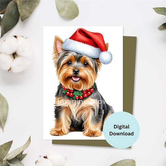 Yorkshire Terrier Christmas card featuring a festive dog design.