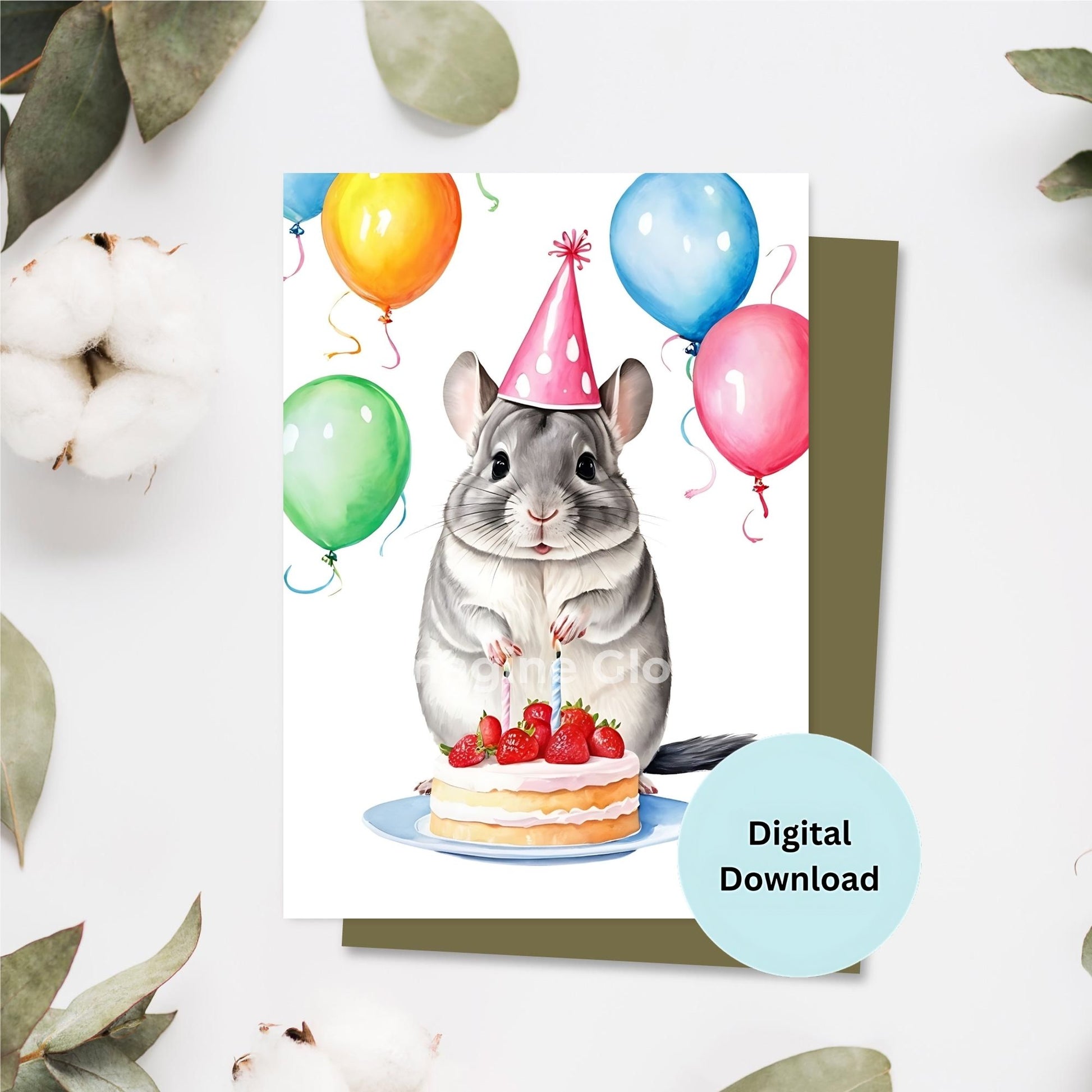 Cute chinchilla birthday card, perfect for pet lovers and animal-themed celebrations.
