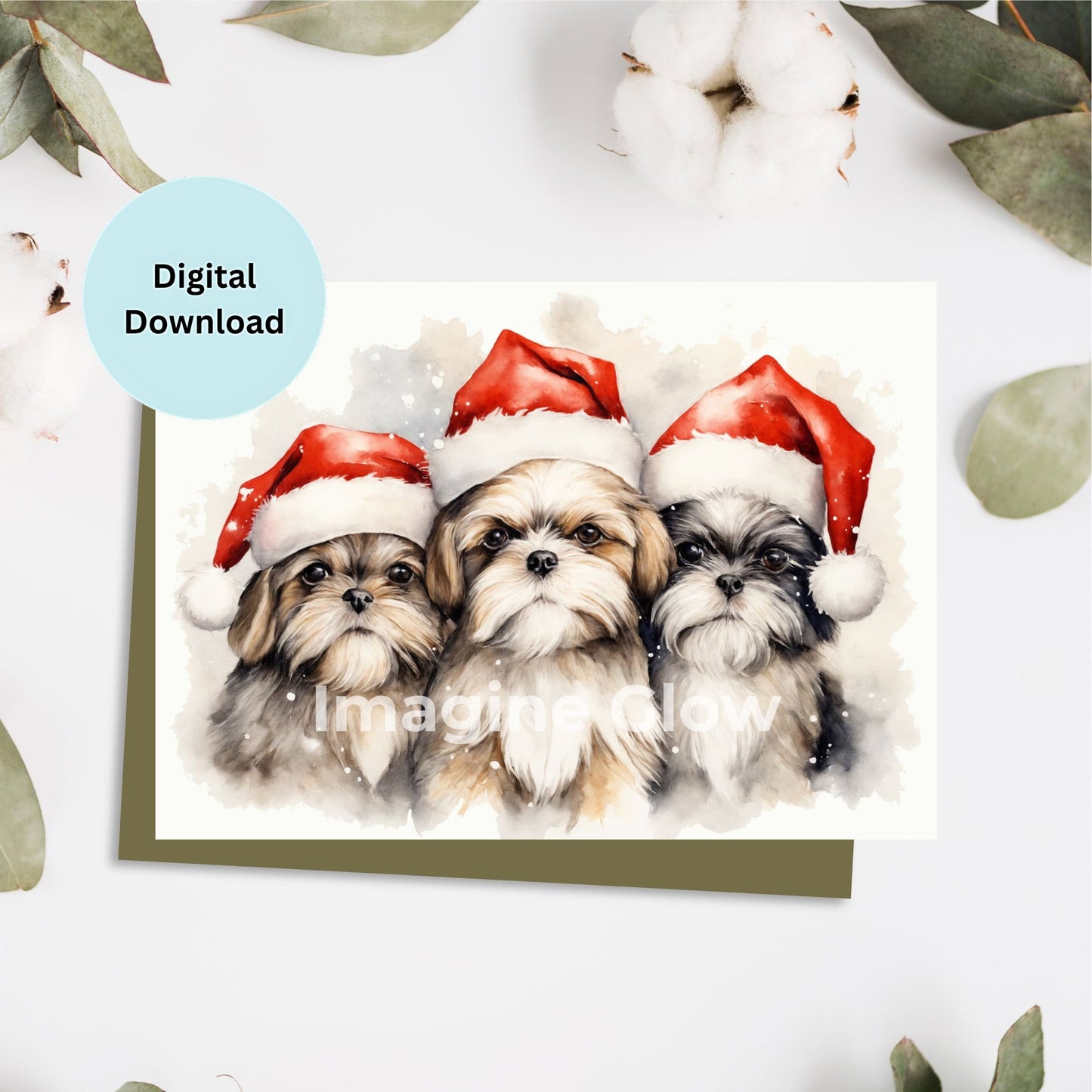 Shih Tzu Christmas card with a festive design.