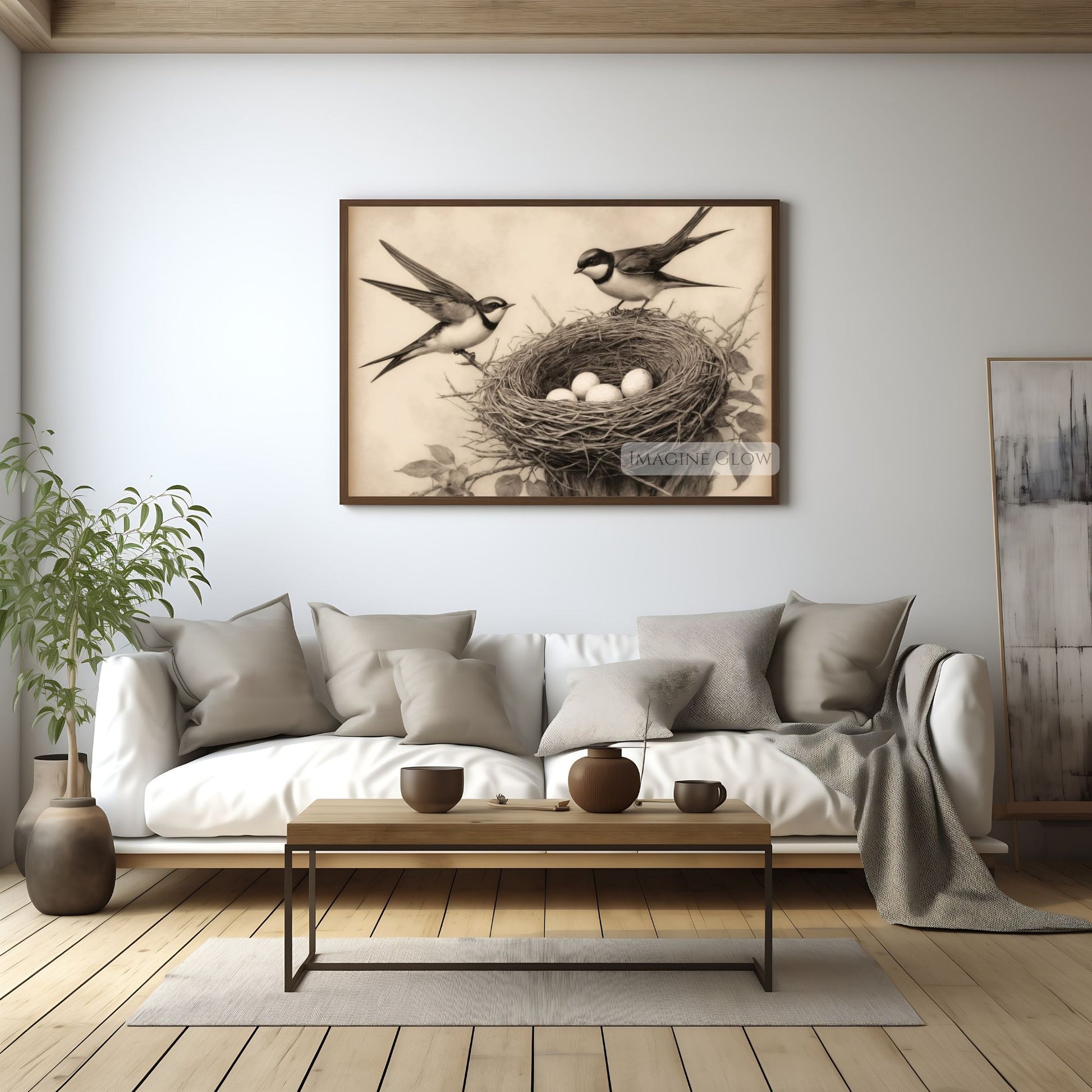 High-resolution swallows nesting printable artwork