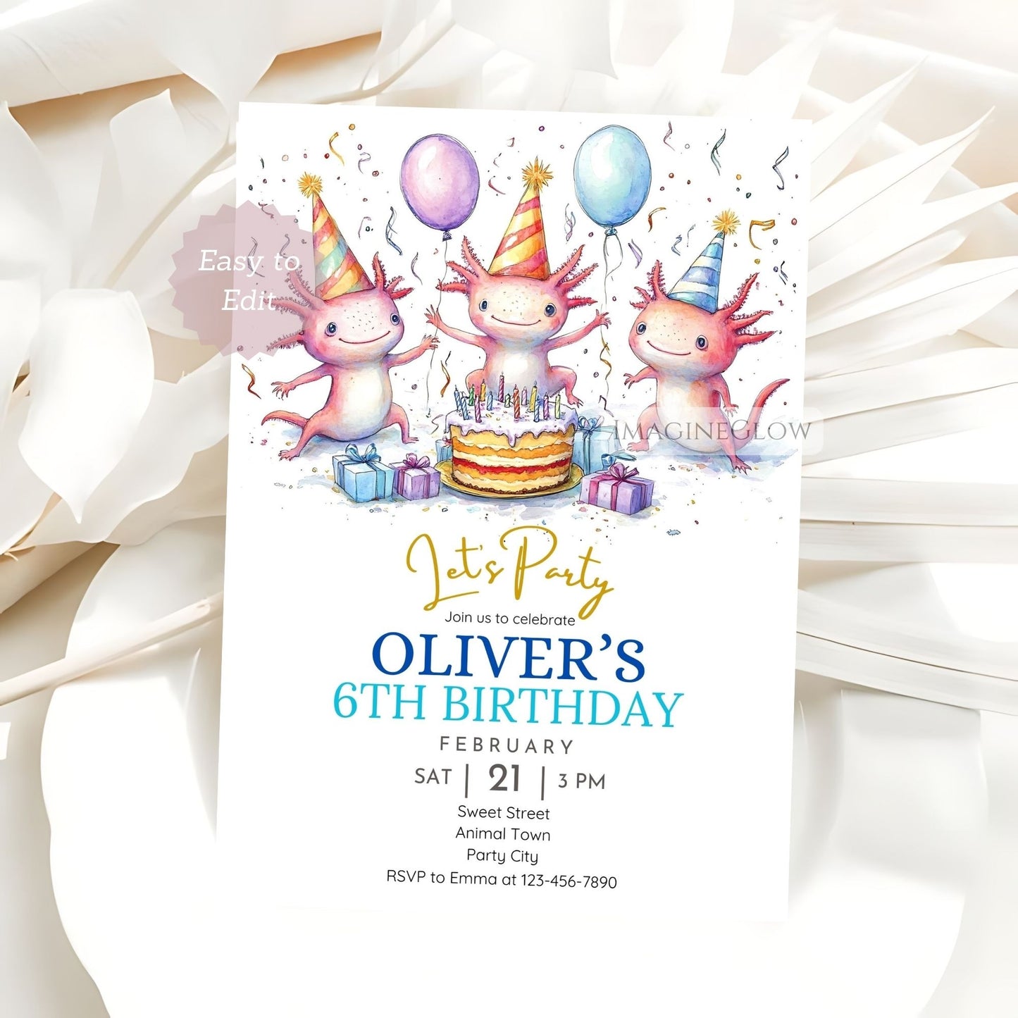 Fun axolotl aquatic party invitation