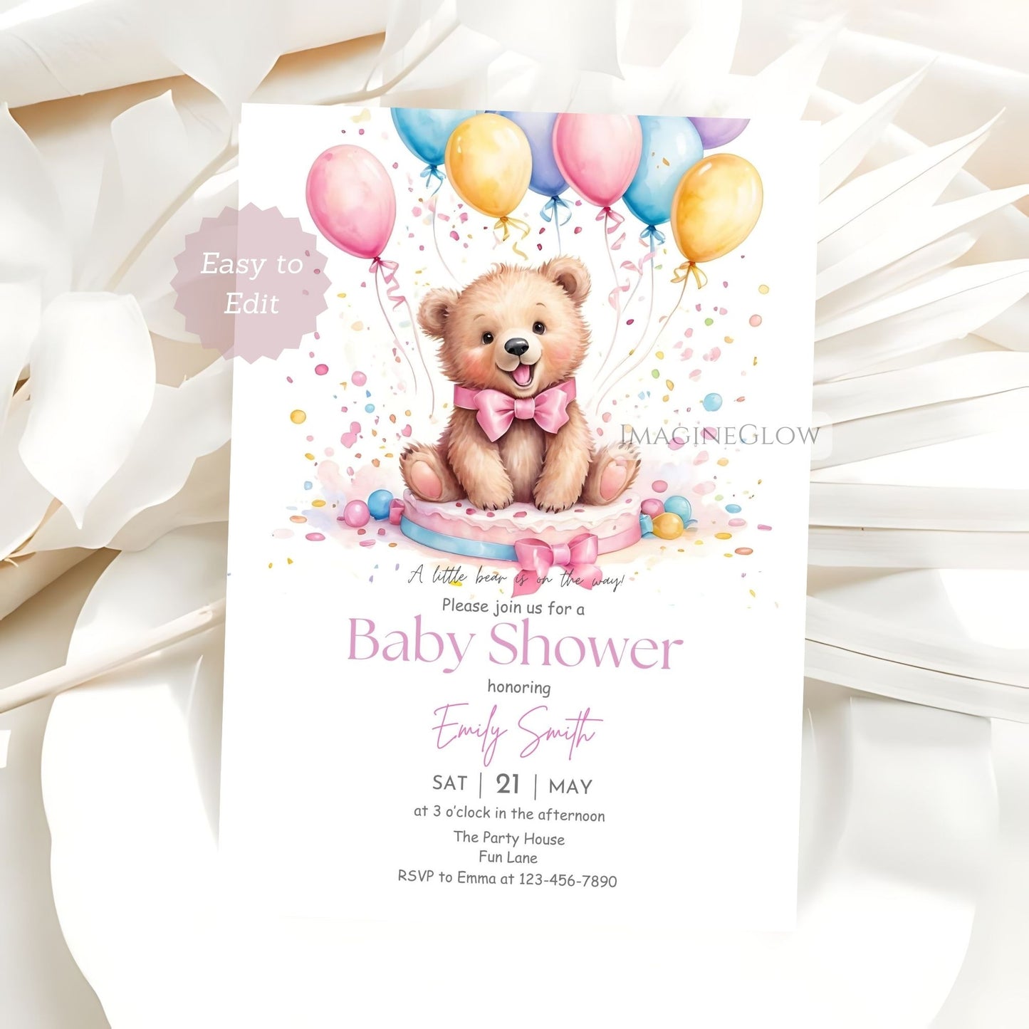 Girl baby shower invitation with forest animals