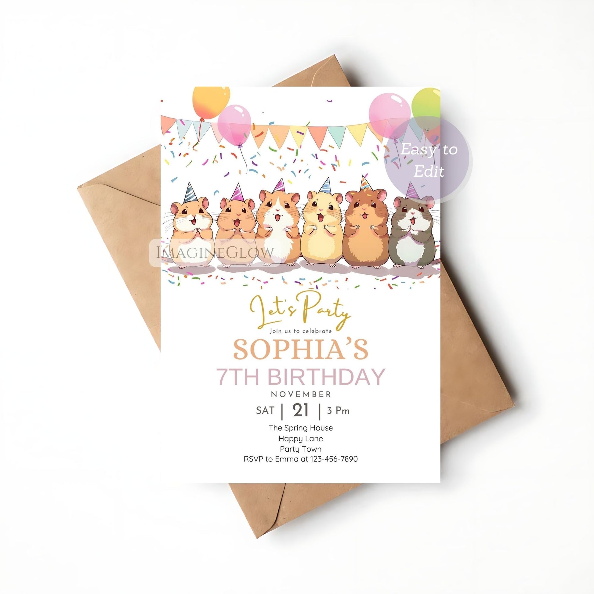 Small animal birthday card for pet lovers
Hamster birthday invitation with cartoon design