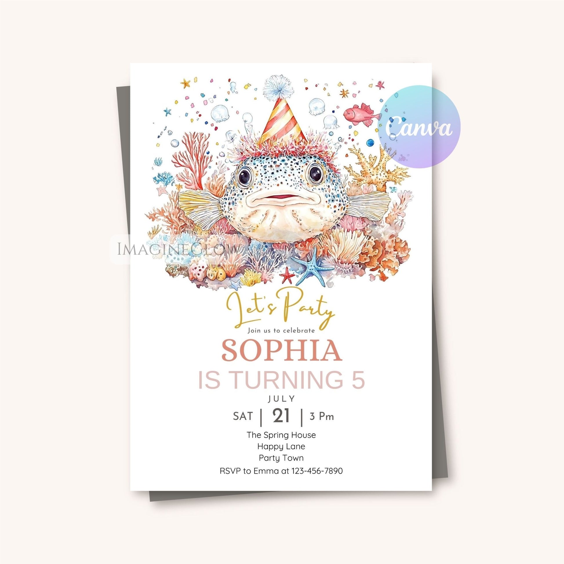 Under the sea pufferfish party invite