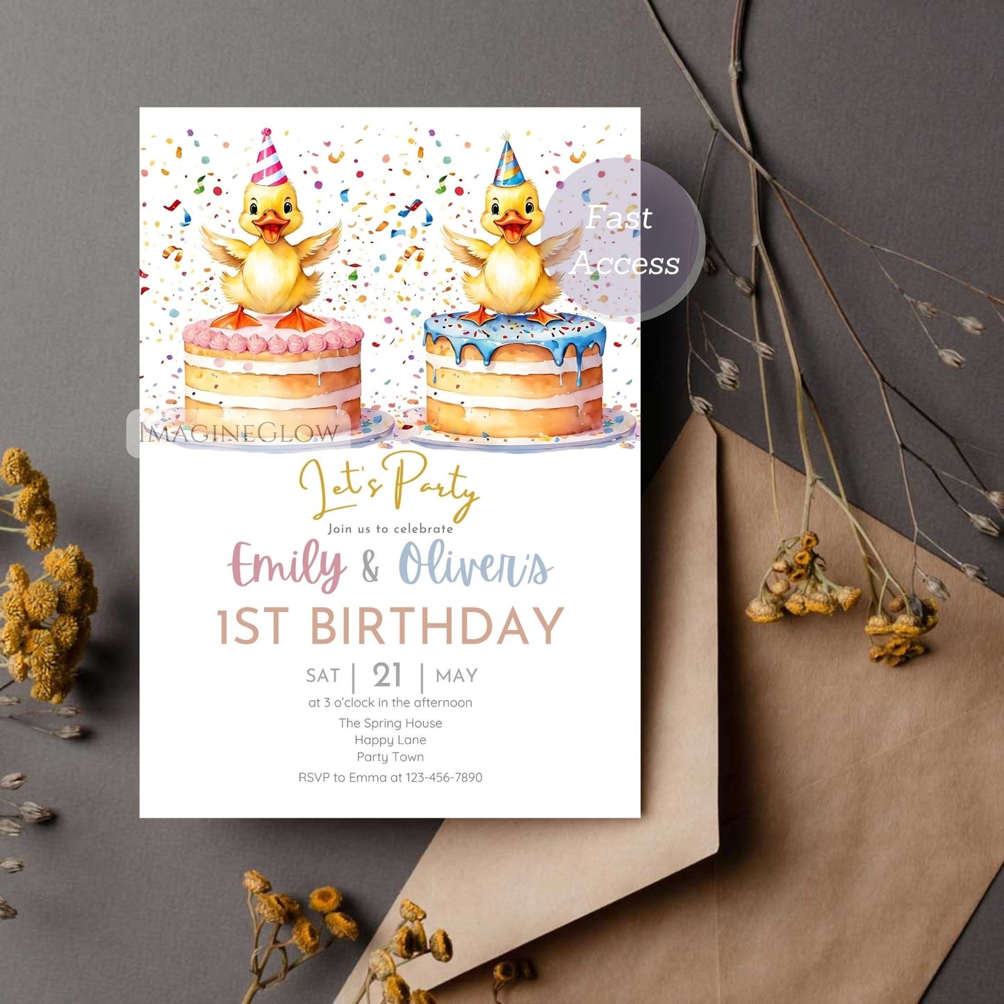 editable duckling invite for siblings