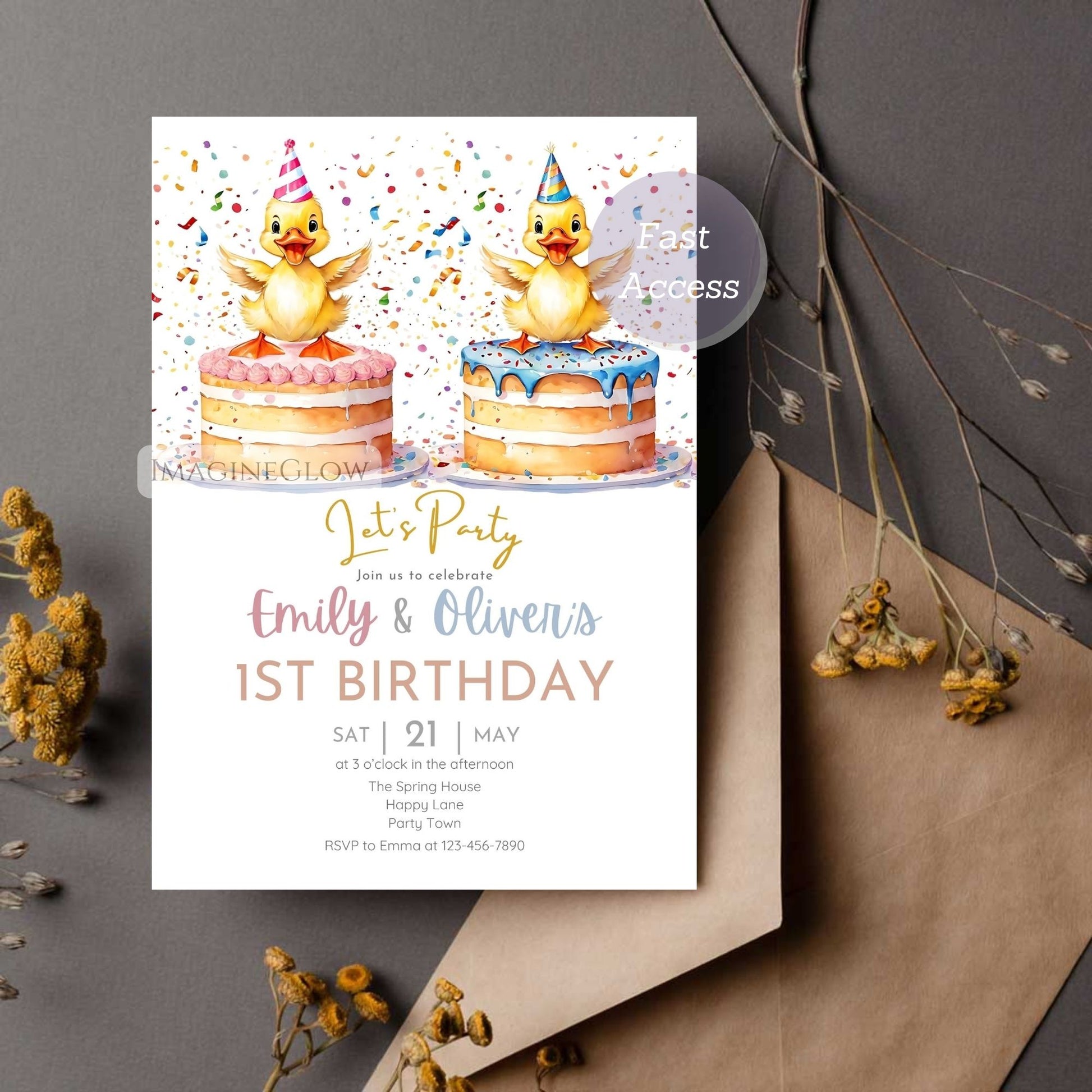 editable duckling invite for siblings