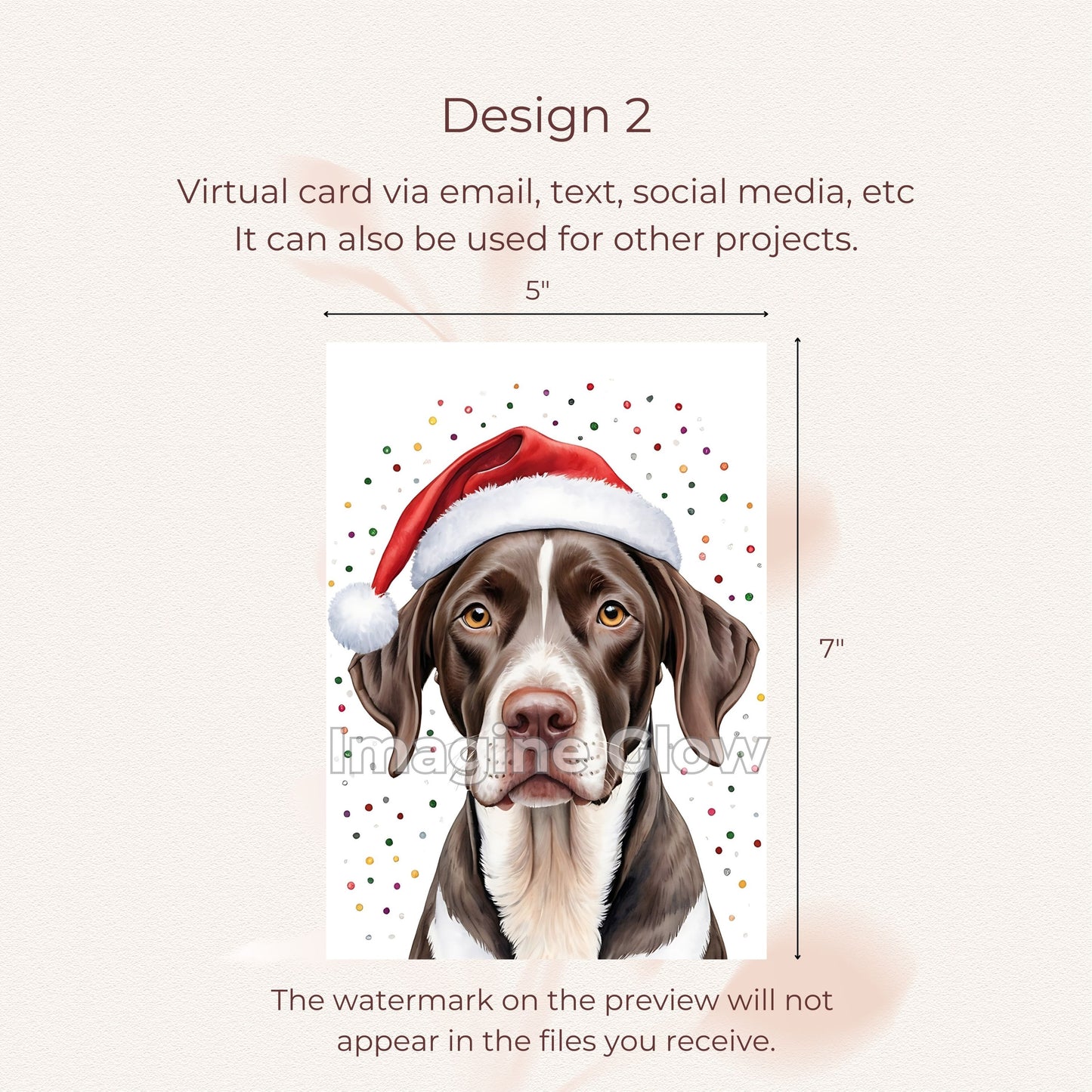 Cute German Shorthaired Pointer dog printable Christmas card for dog lovers.