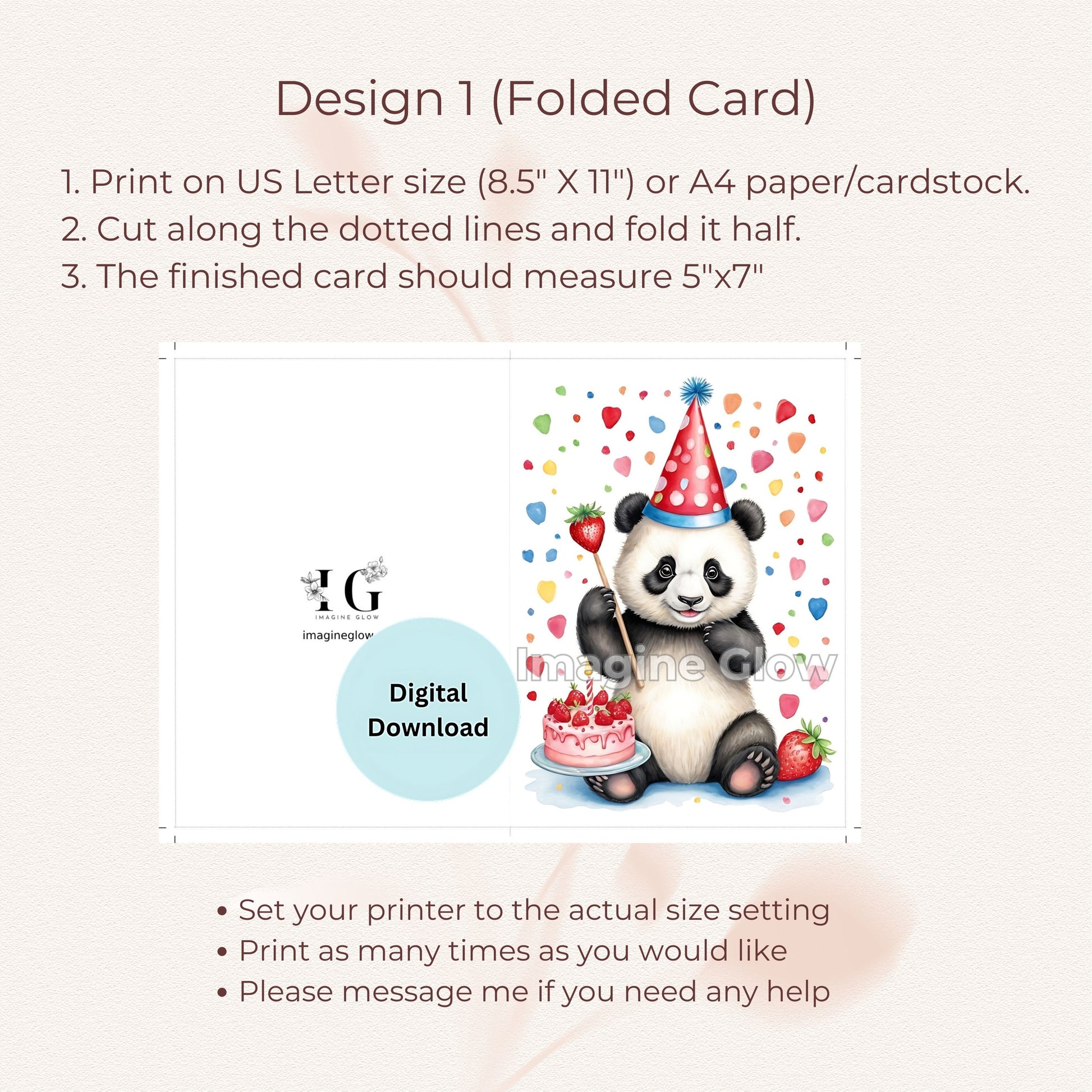 Cute Panda Birthday Card - Printable Animal Greeting Card