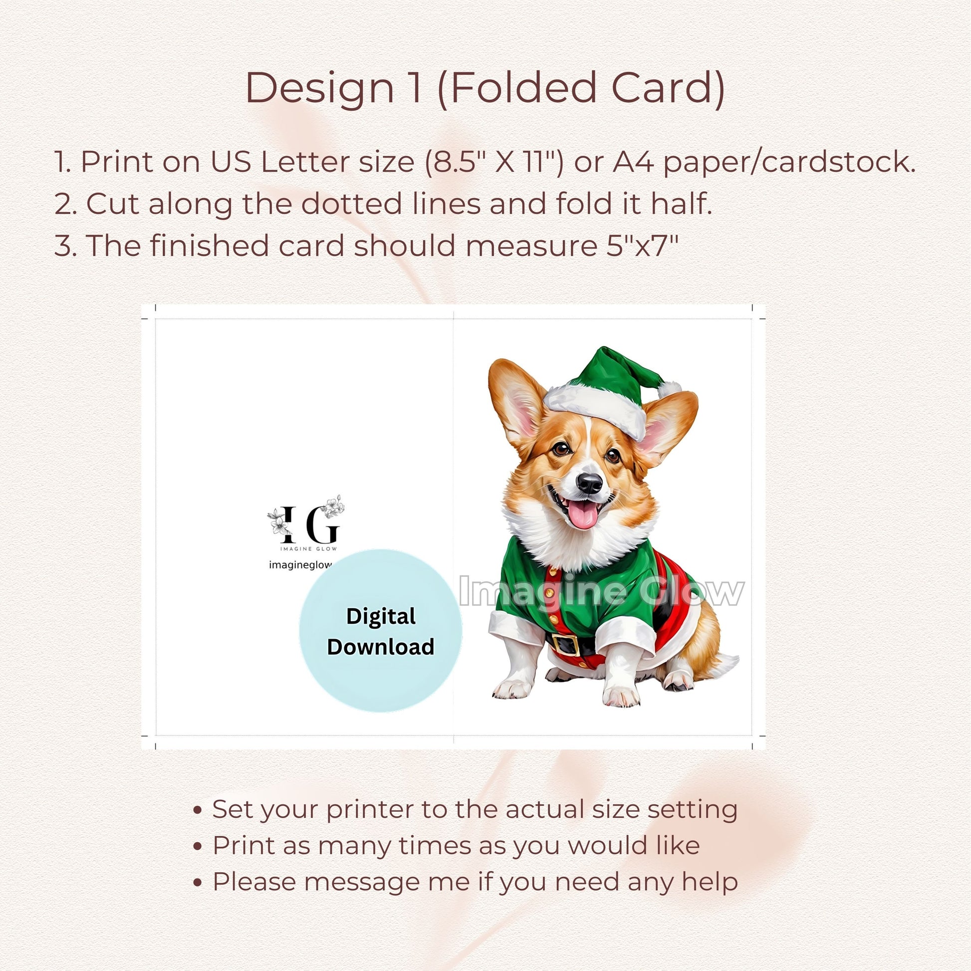 Cute Welsh Corgi dog Christmas card for festive greetings.