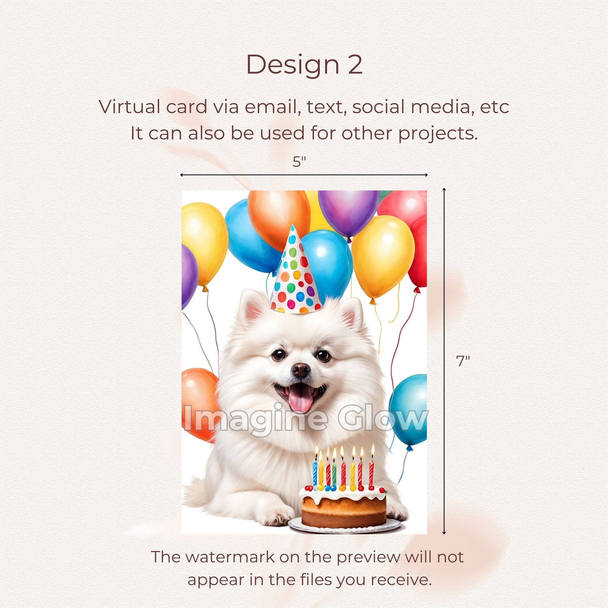 Cute White Pomeranian Dog Birthday Card - Printable Pet Greeting Card