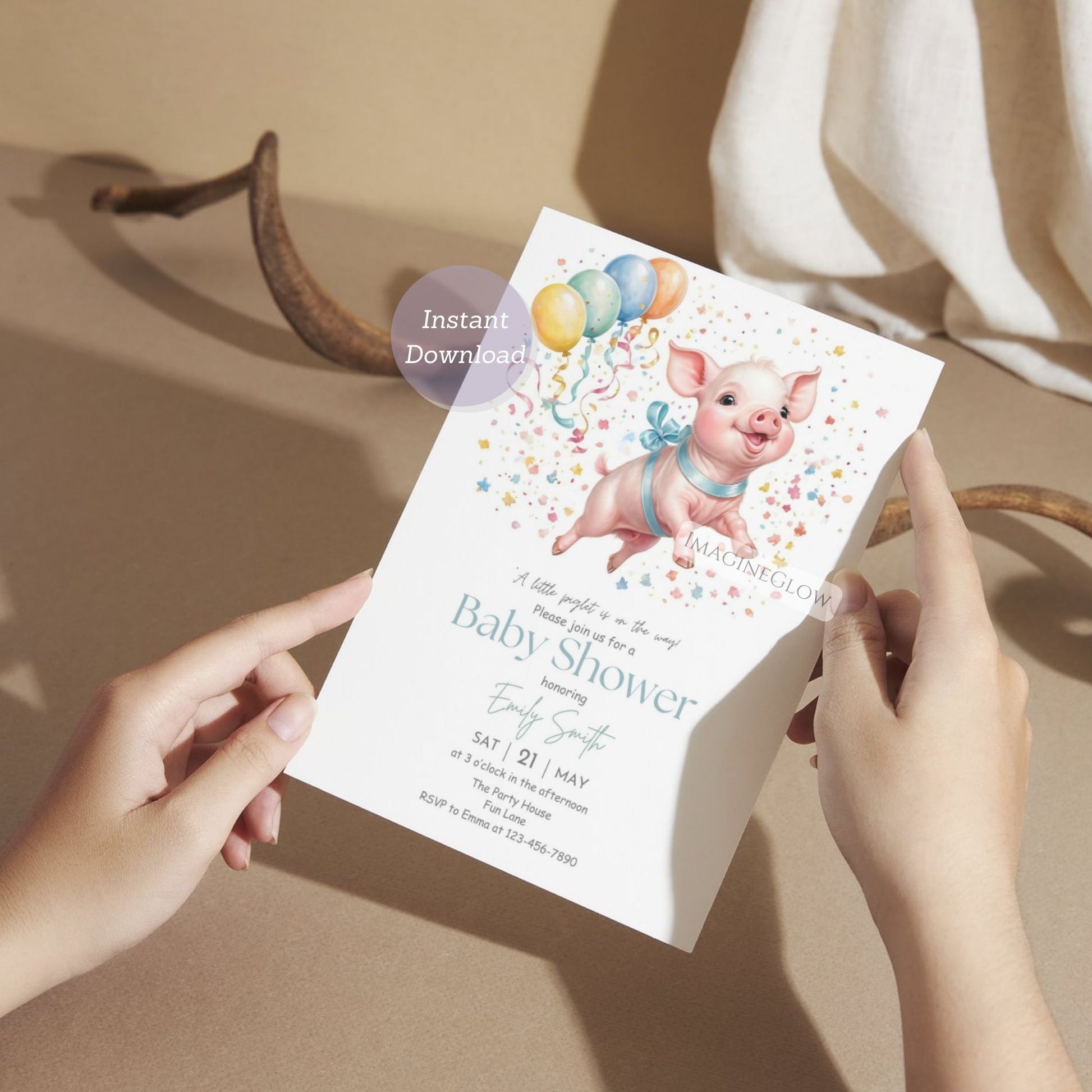Editable Little Pig baby shower invitation for a fun farm theme