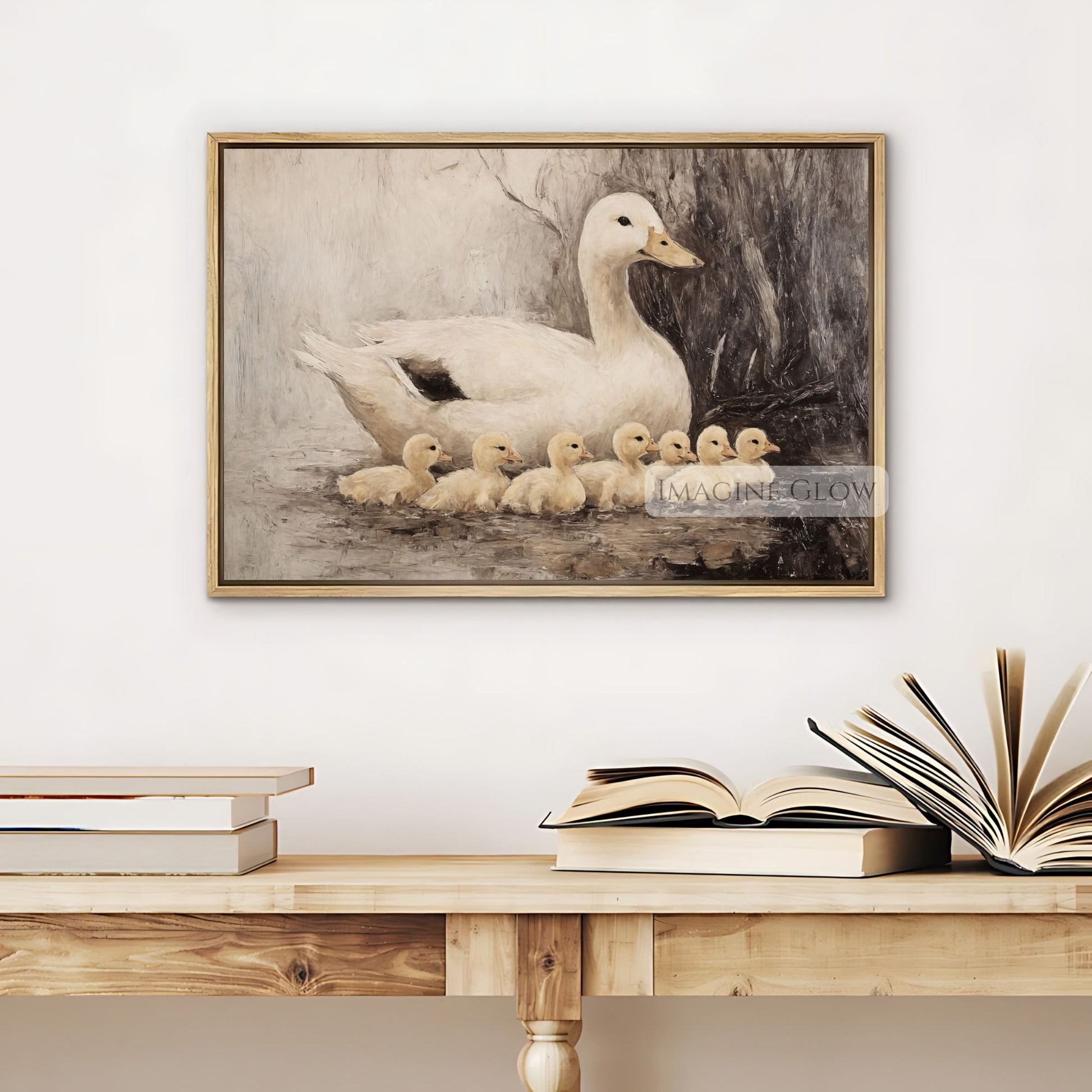 Ducks and ducklings vintage painting