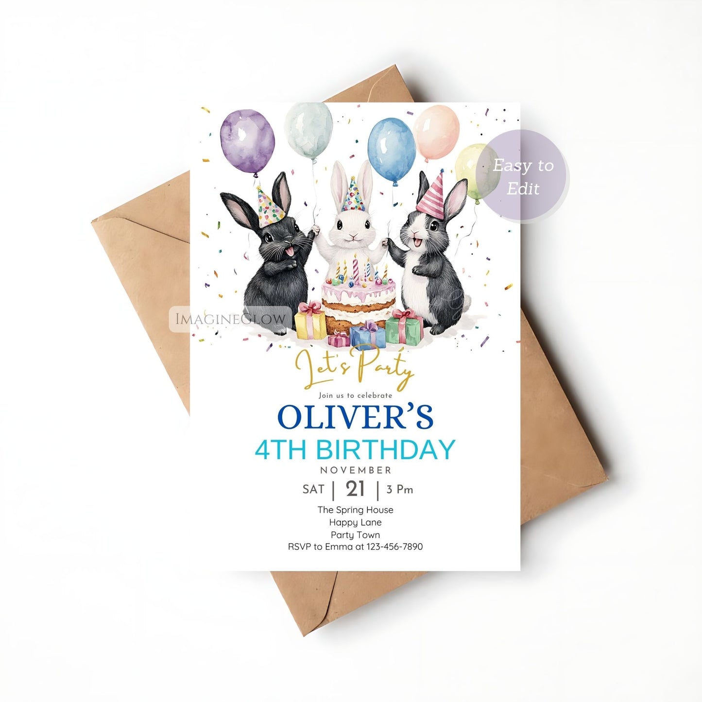 Easter-themed bunny party invite