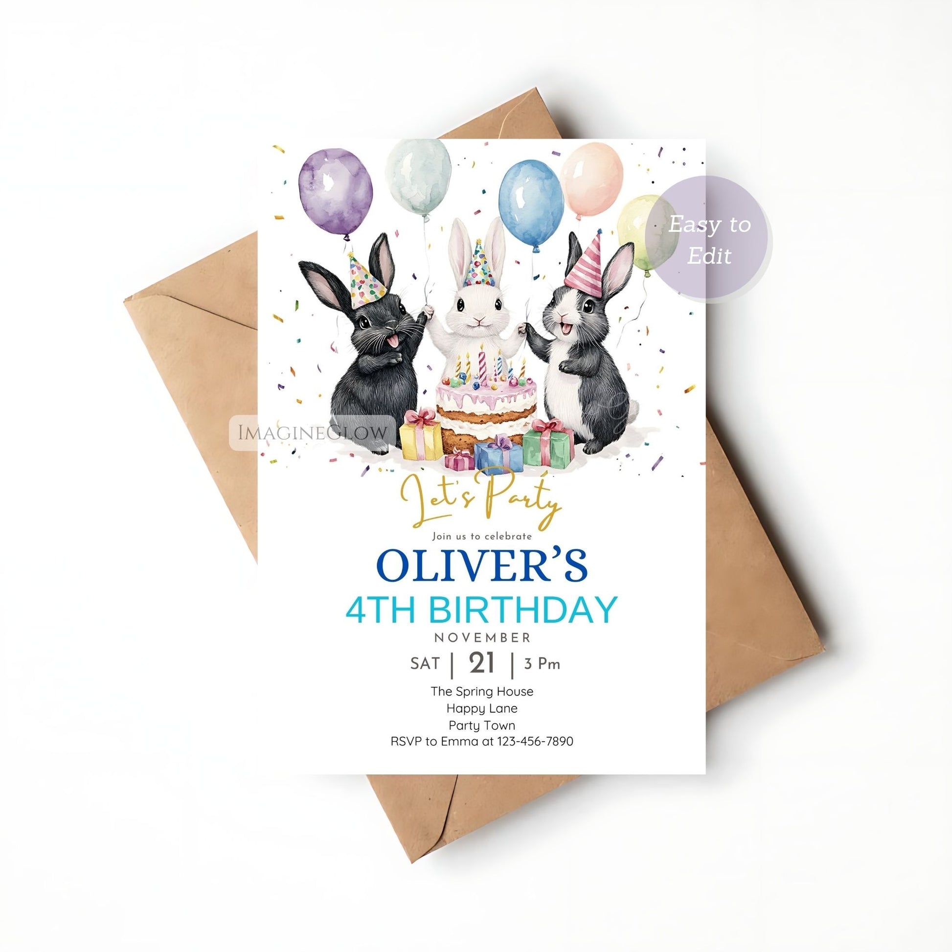 Easter-themed bunny party invite