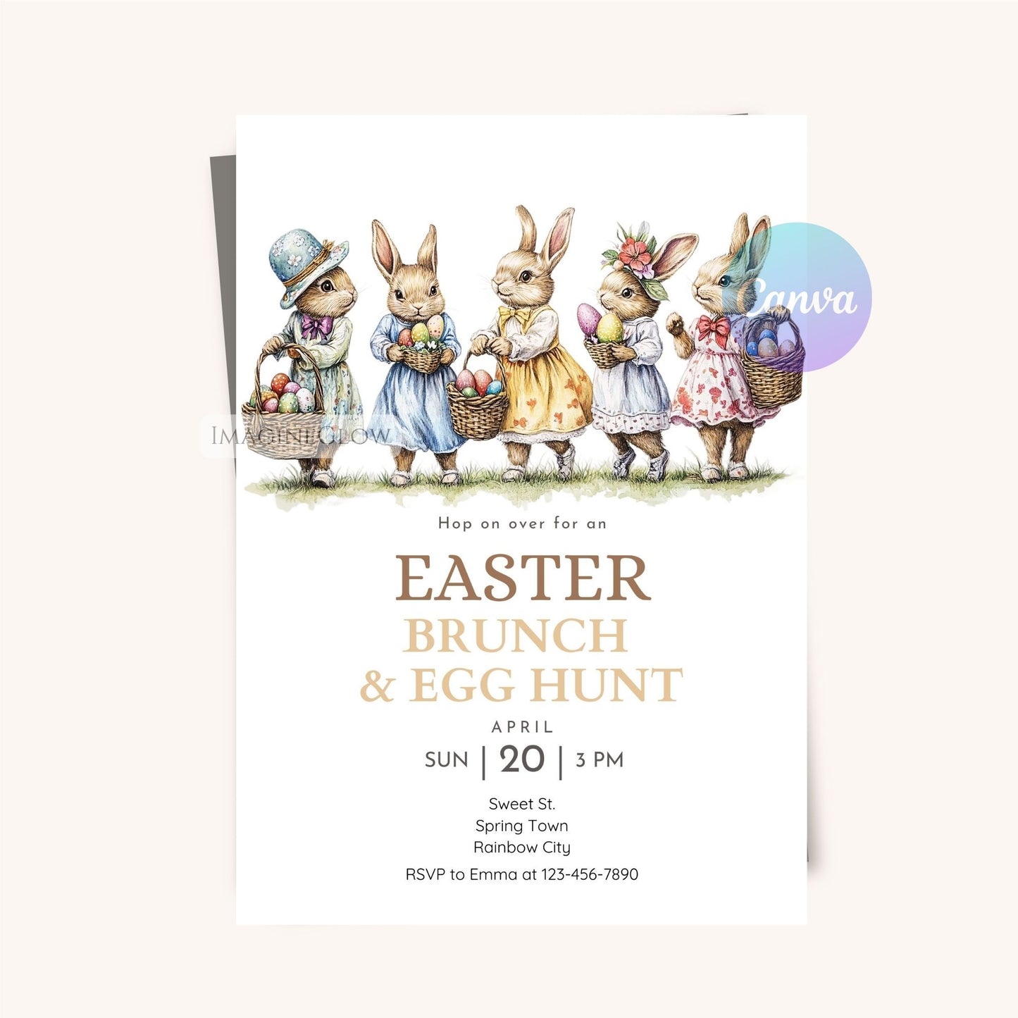 Editable vintage bunny Easter invitation
Charming Easter party invite with floral details