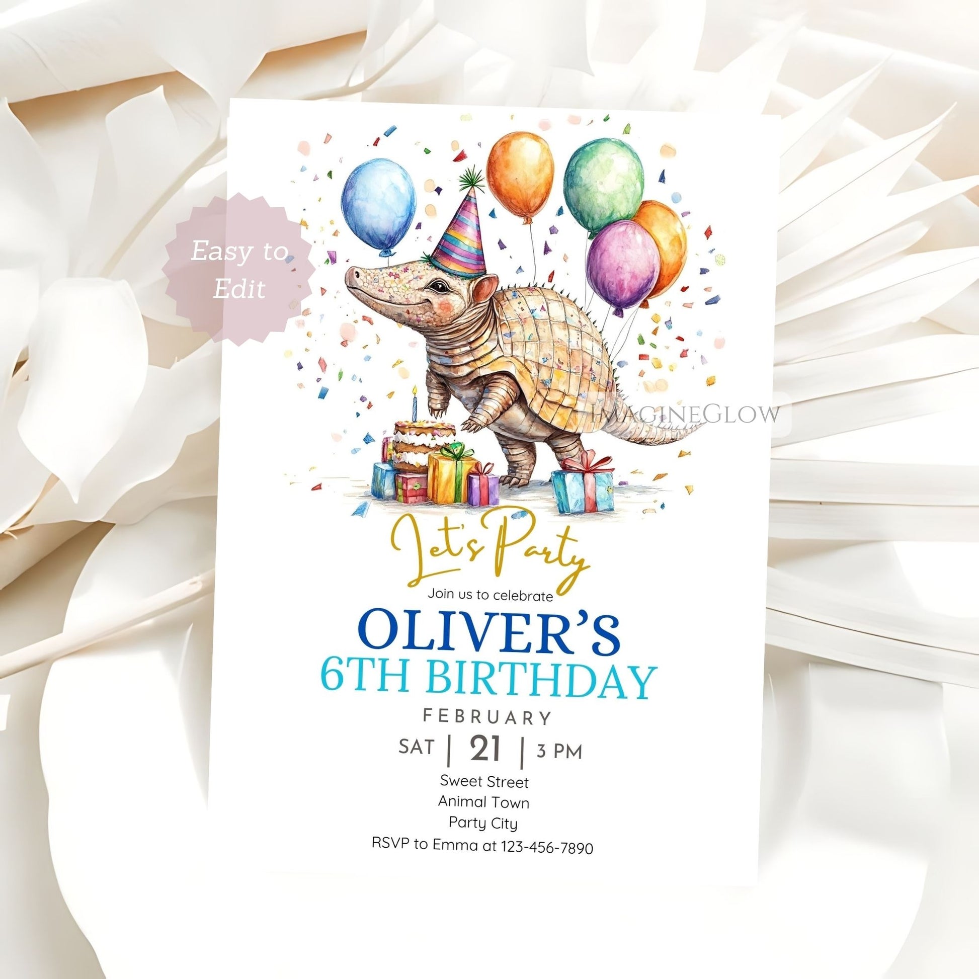 Printable armadillo party invitation