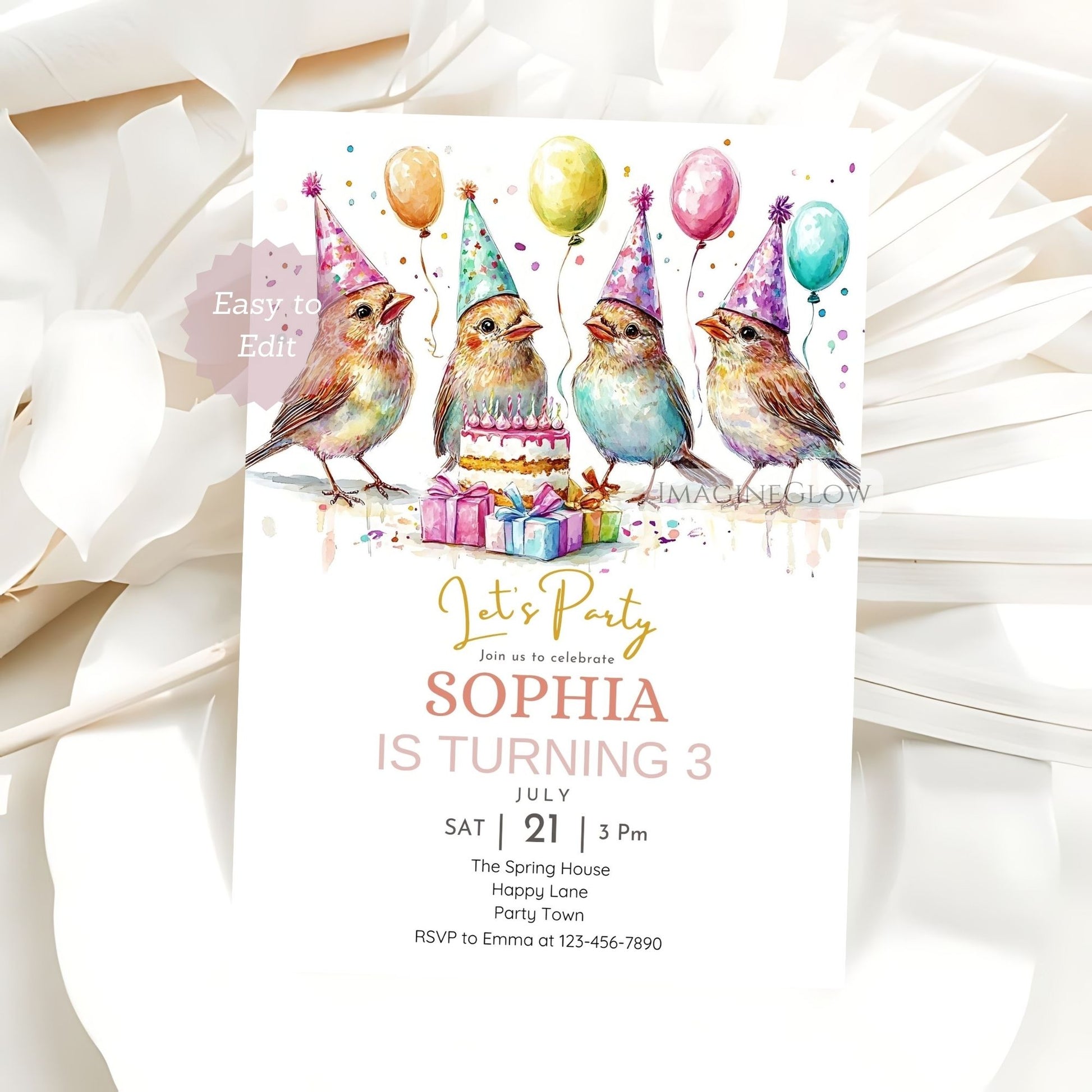 Printable finch birthday card