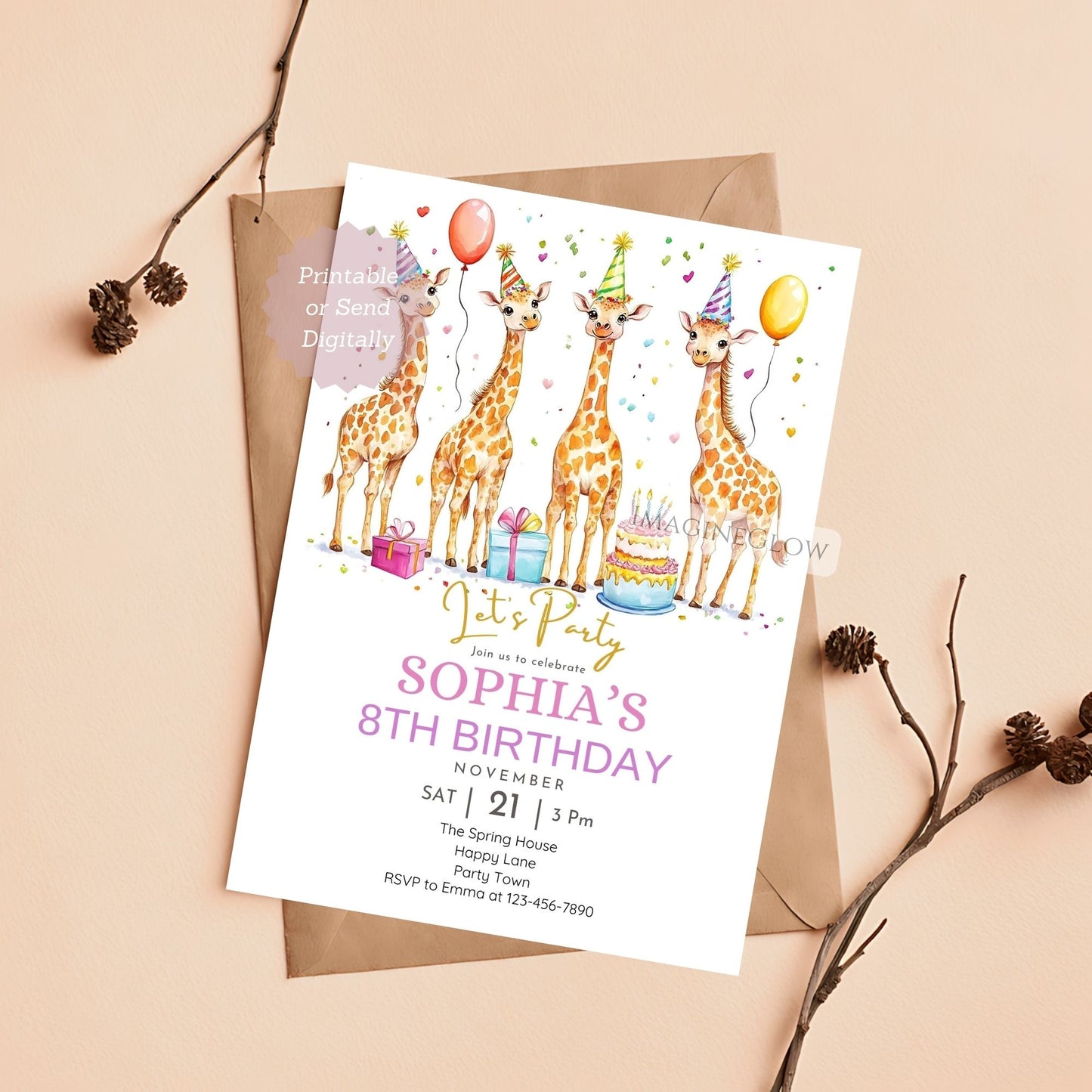 Giraffe birthday invitation for kids party