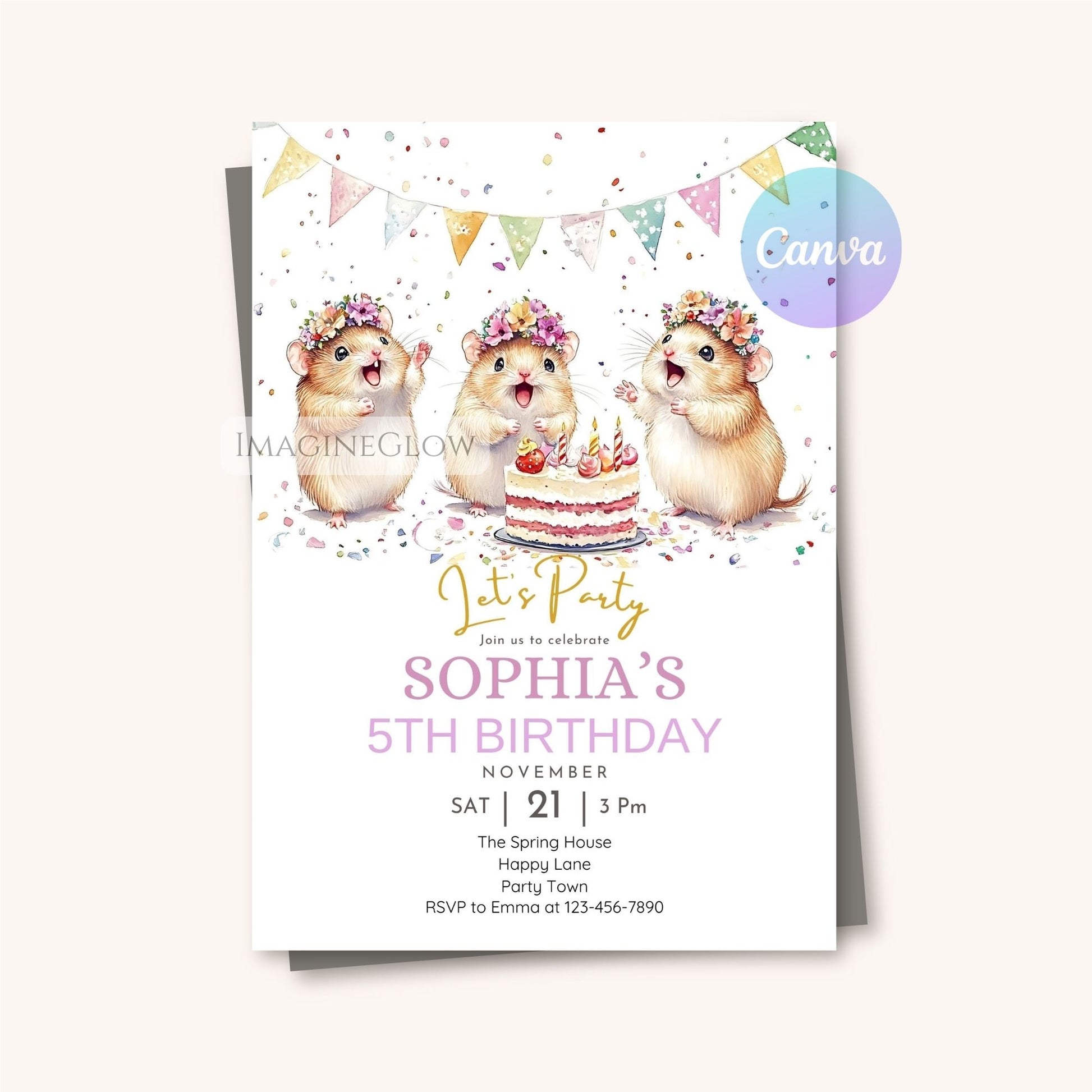 Personalized mouse and hamster party invite