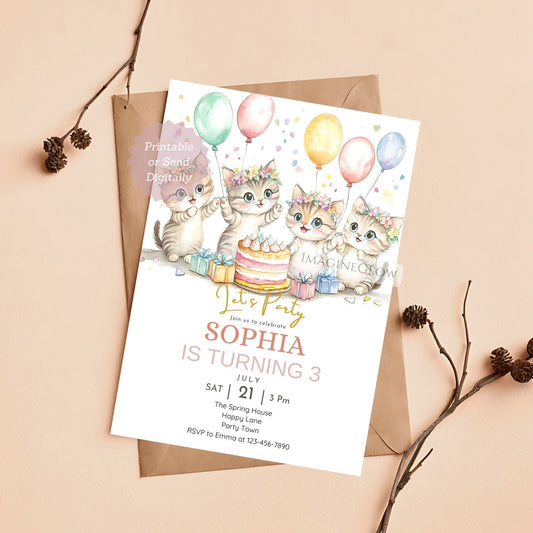 4 cute kitten birthday invitation
Kitten birthday party invite