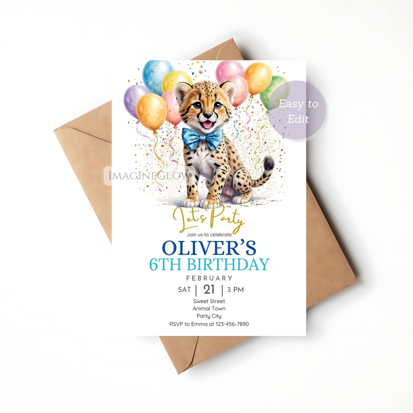 Leopard birthday invitation with wild animal theme