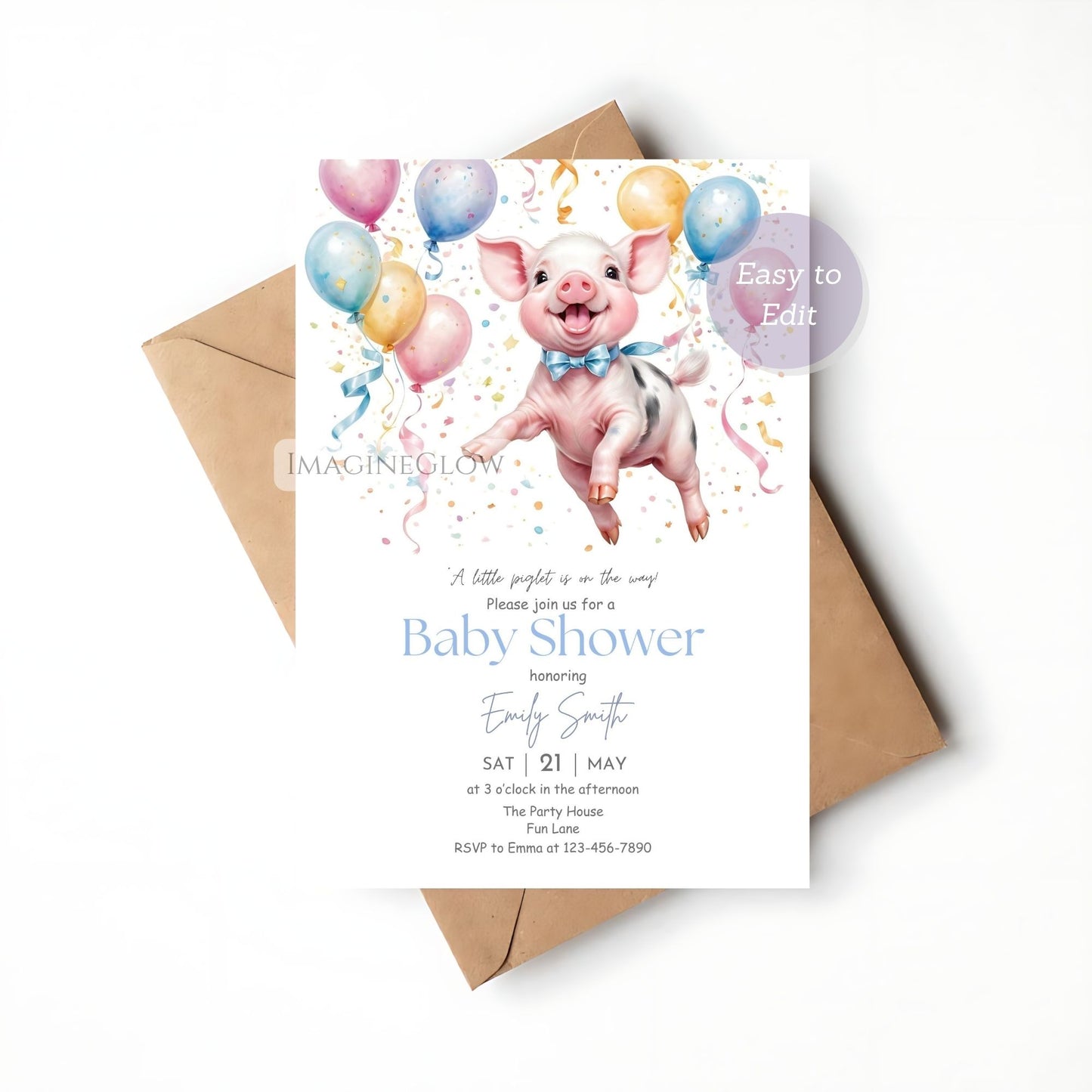 Adorable Little Pig baby shower invitation perfect for rustic celebrations