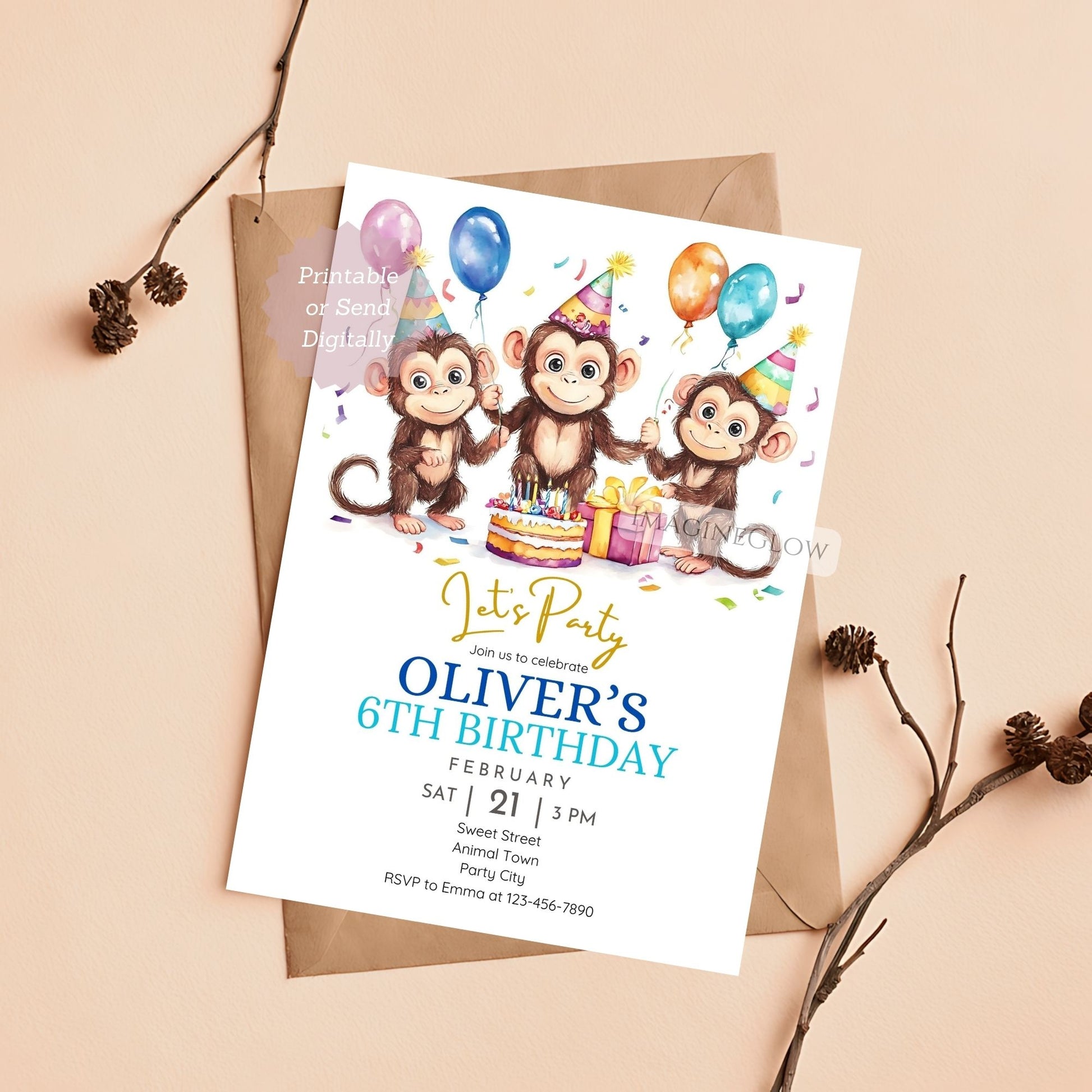 Monkey birthday invitation for jungle-themed party