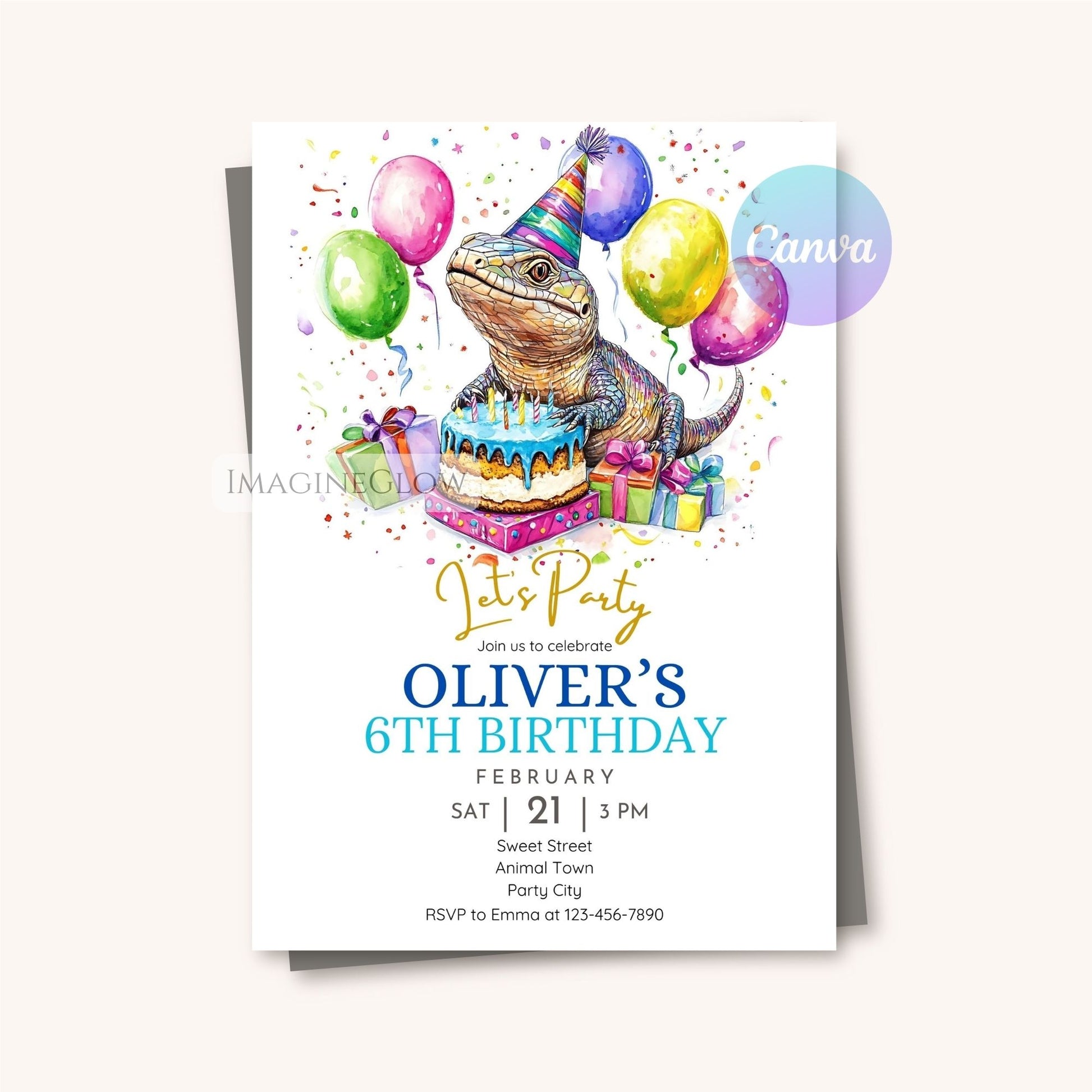 Digital reptile-themed birthday invite