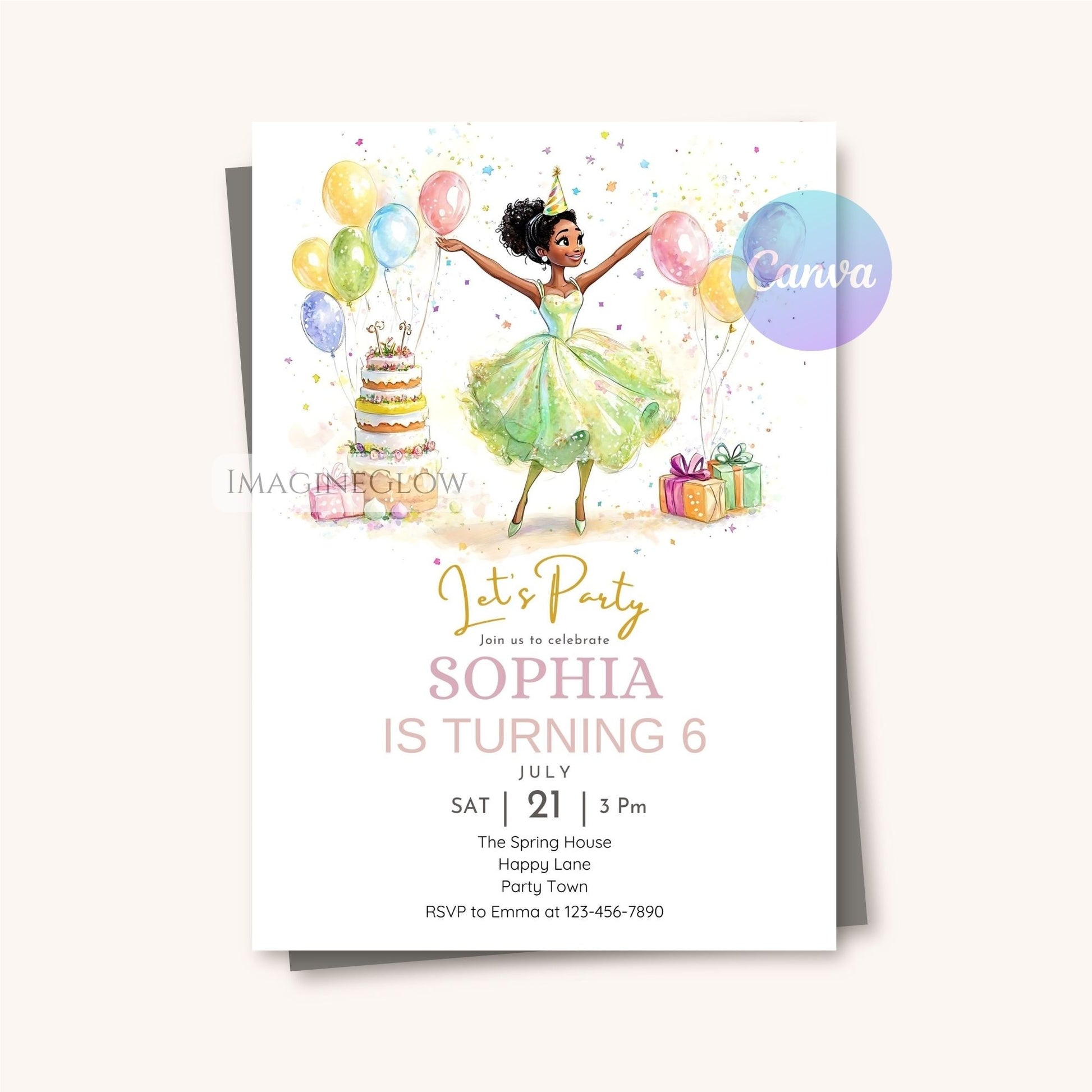 Editable Princess Tiana invitation