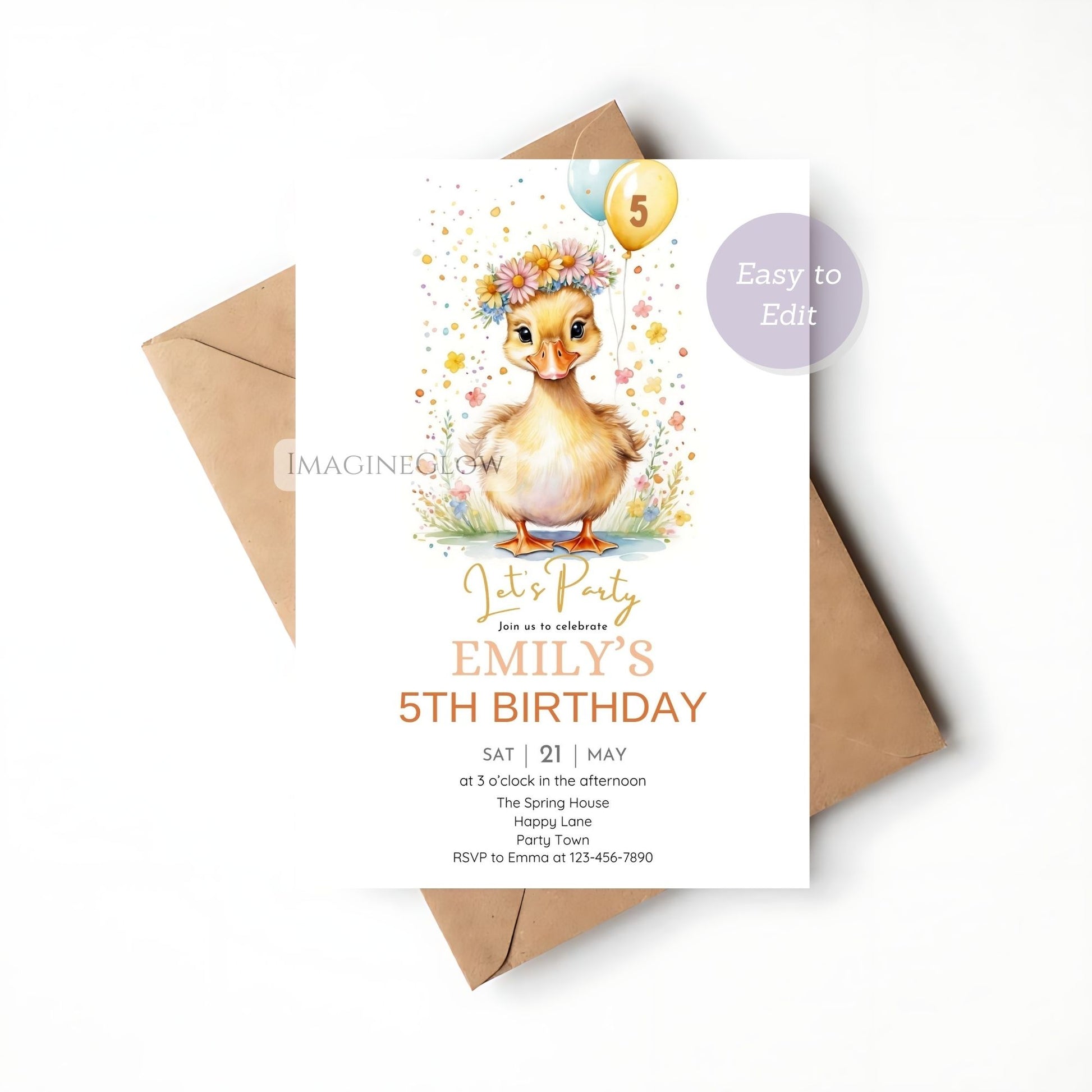 Farm animal duck birthday invitation
Digital download duckling birthday invite