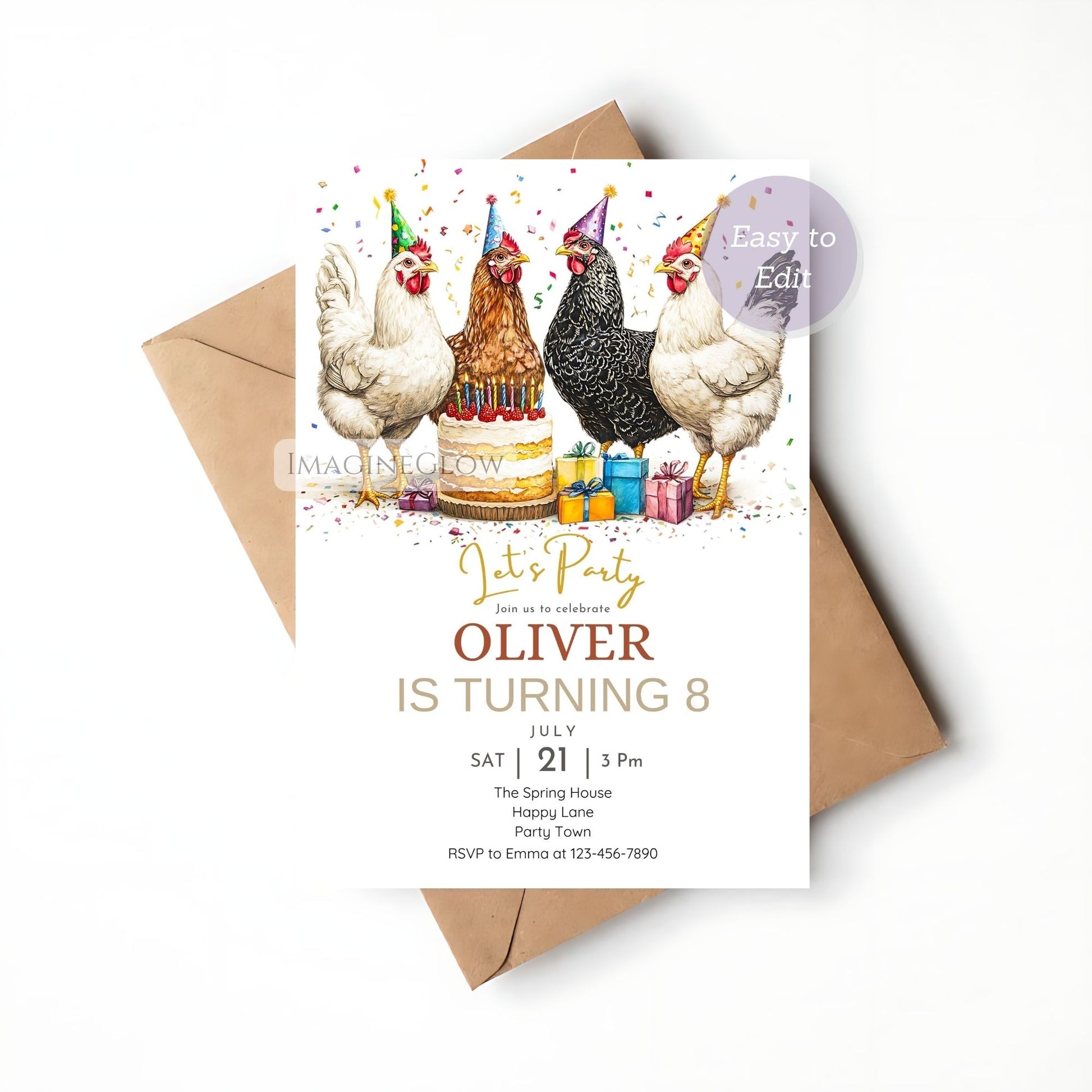 Printable chicken invitation for barn party