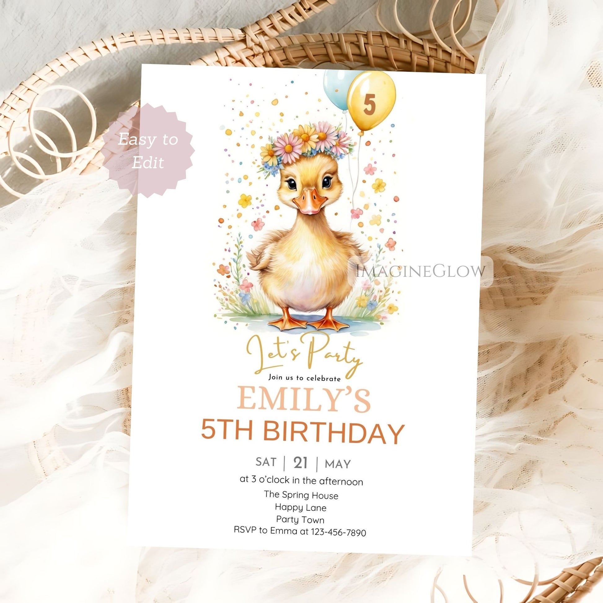 Cute duckling birthday invitation for kids