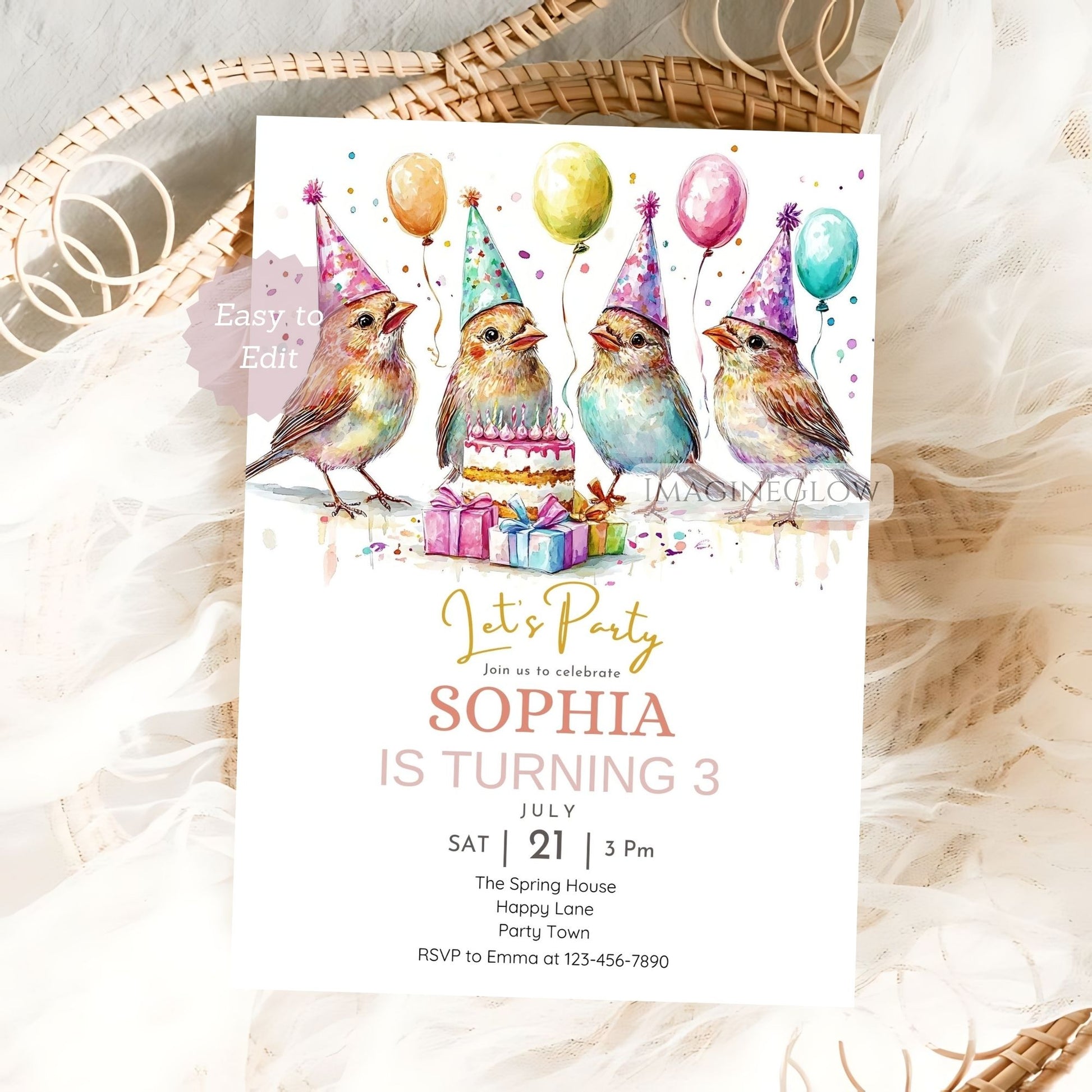 Outdoor bird theme birthday invite