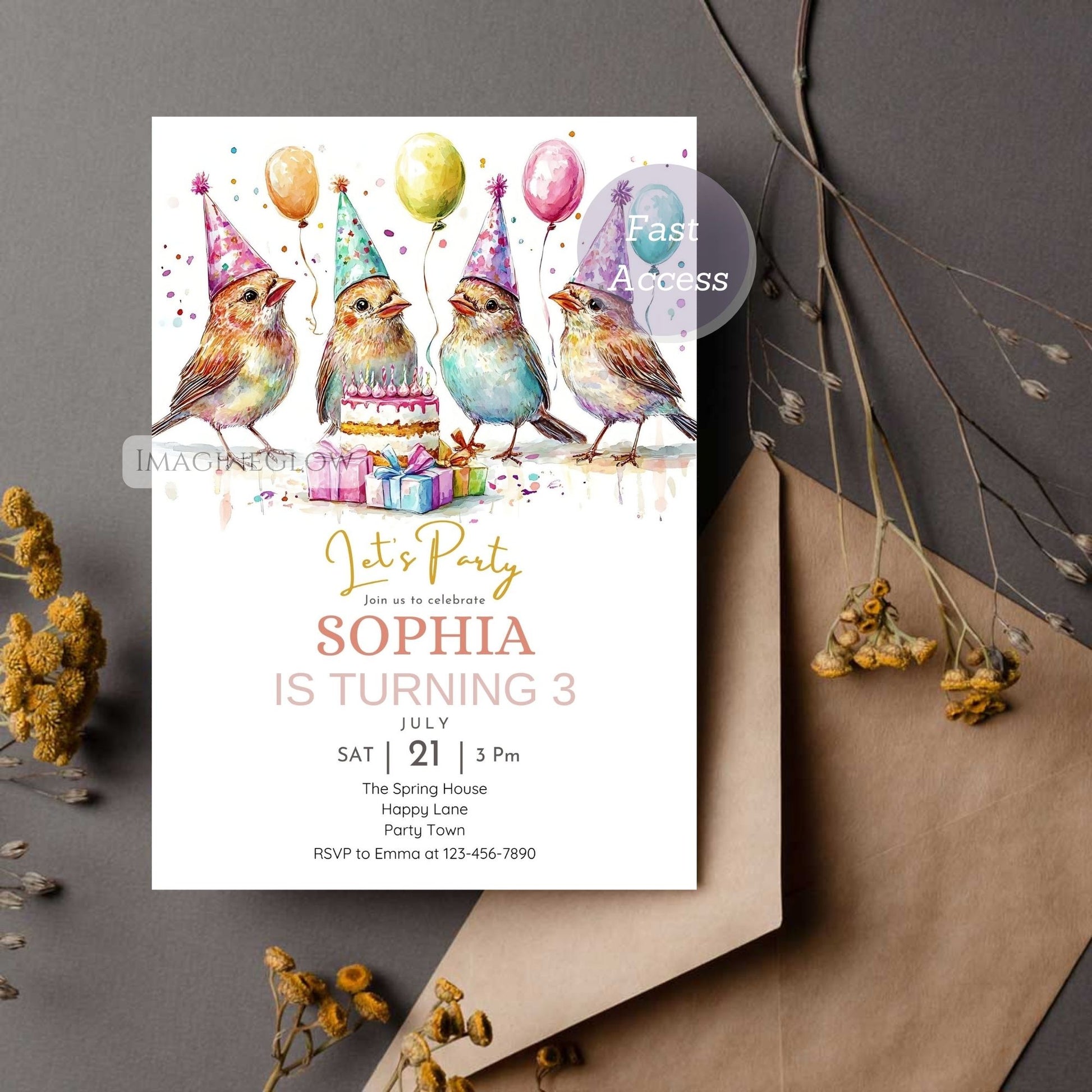 Bird birthday party invitation
Nature themed birthday invite
