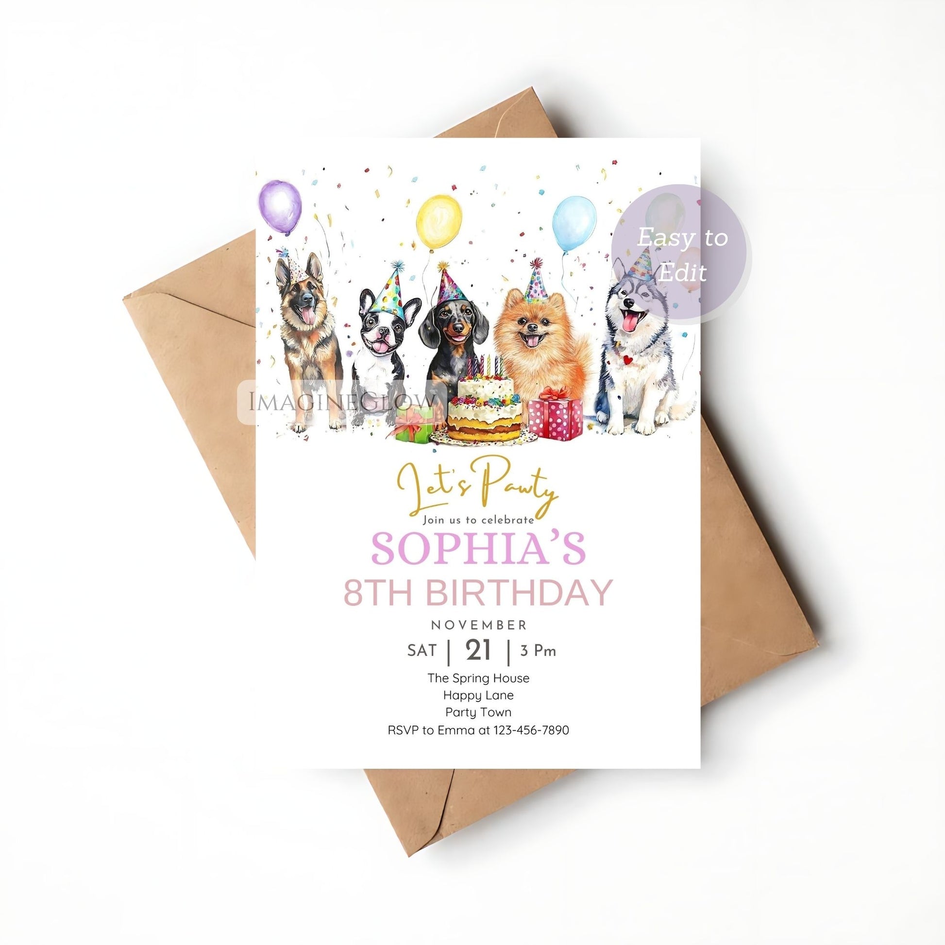 German Shepherd birthday party invite for kids