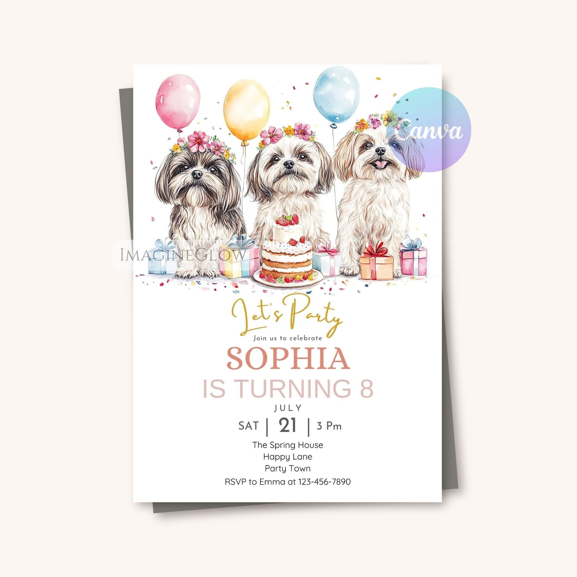 Whimsical wildflower dog birthday template