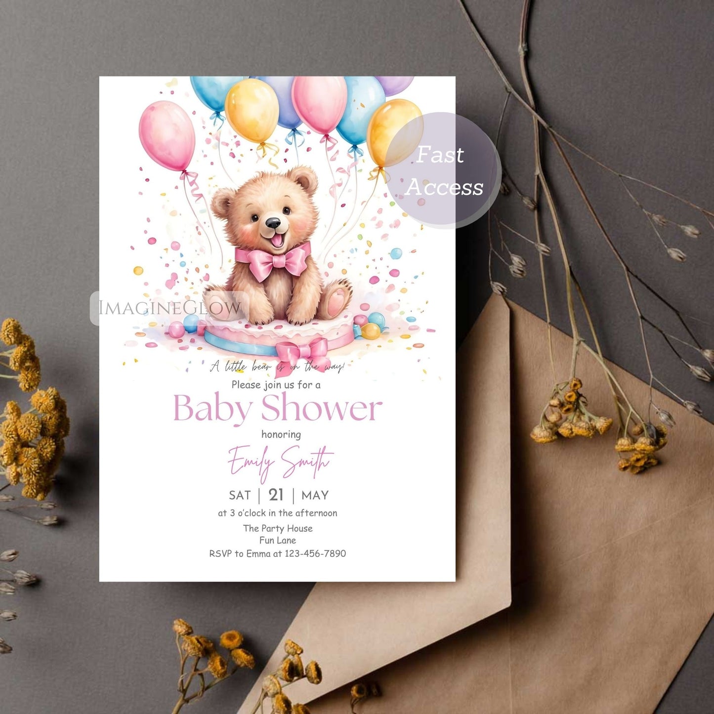 Editable bear baby shower invite for girl
Mama and baby bear girl shower invitation