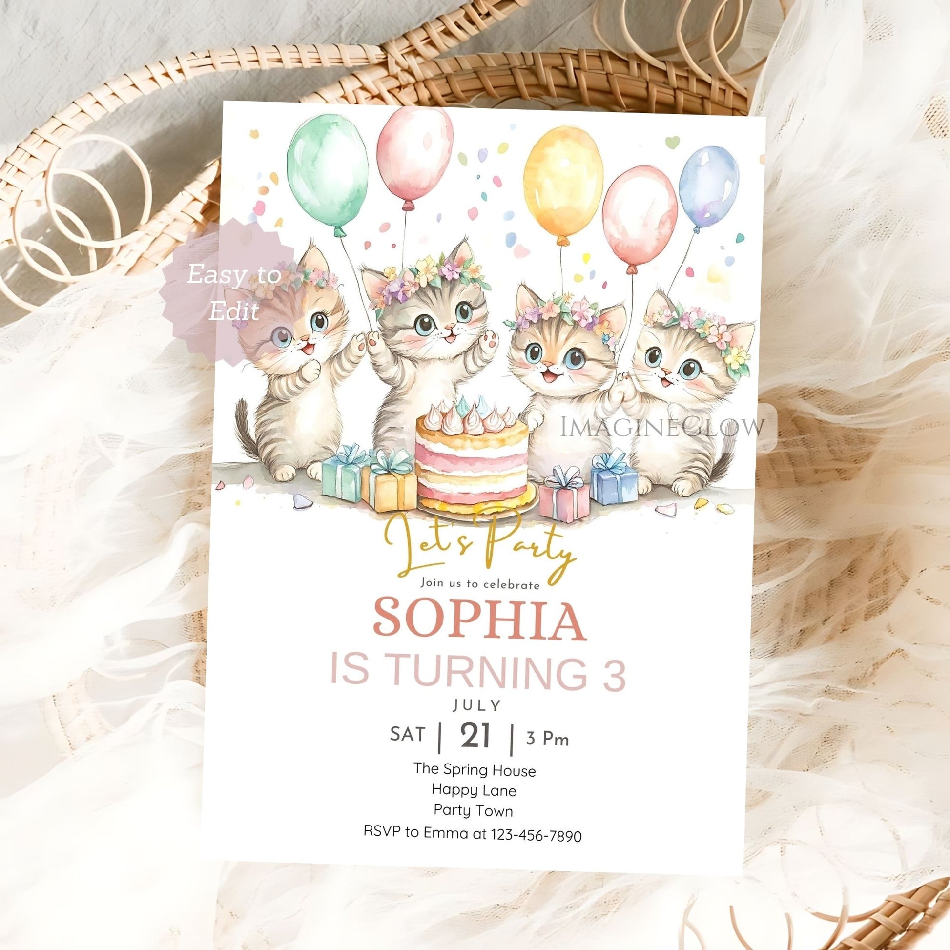 Cute cat themed birthday card