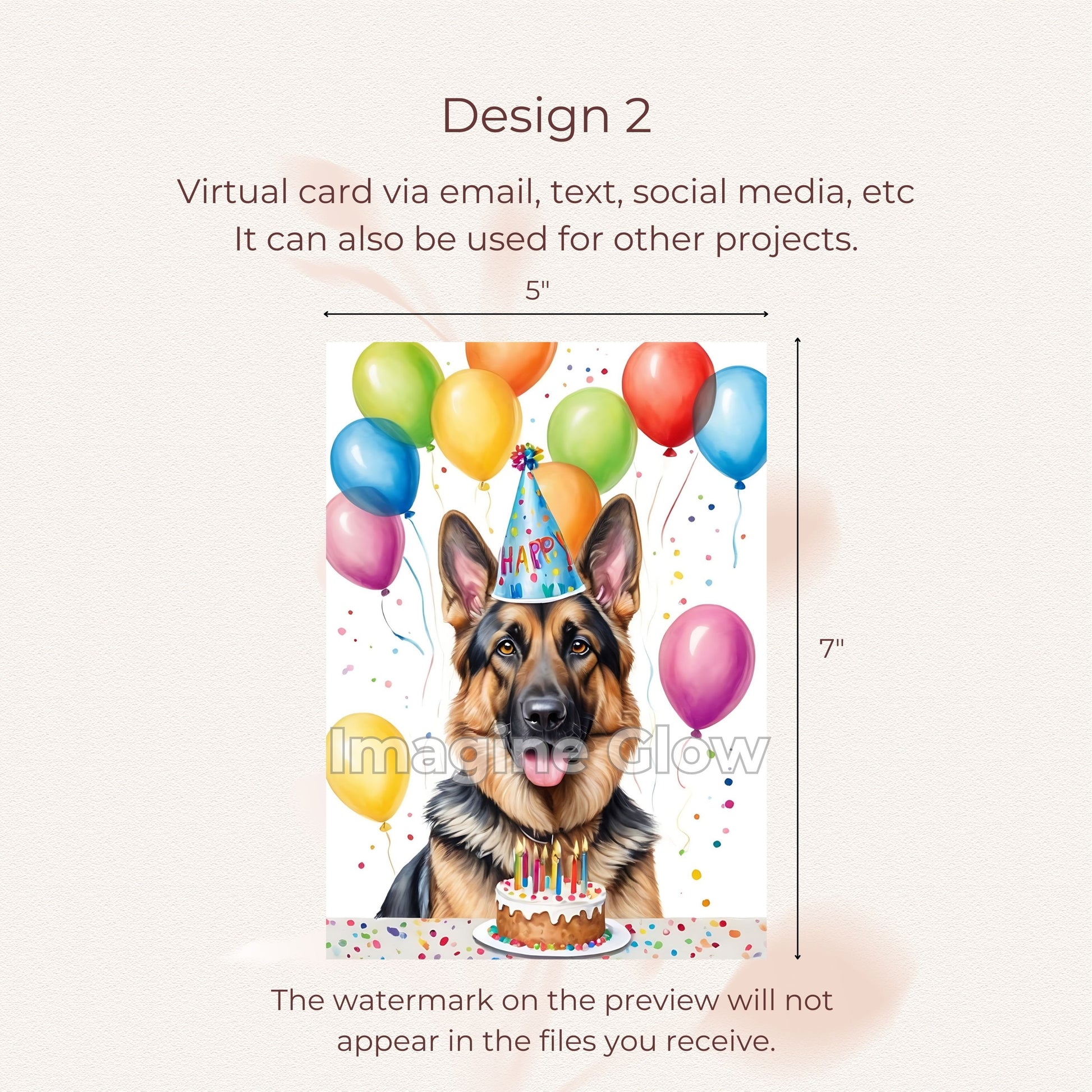 German Shepherd dog birthday greeting card, perfect for pet enthusiasts.