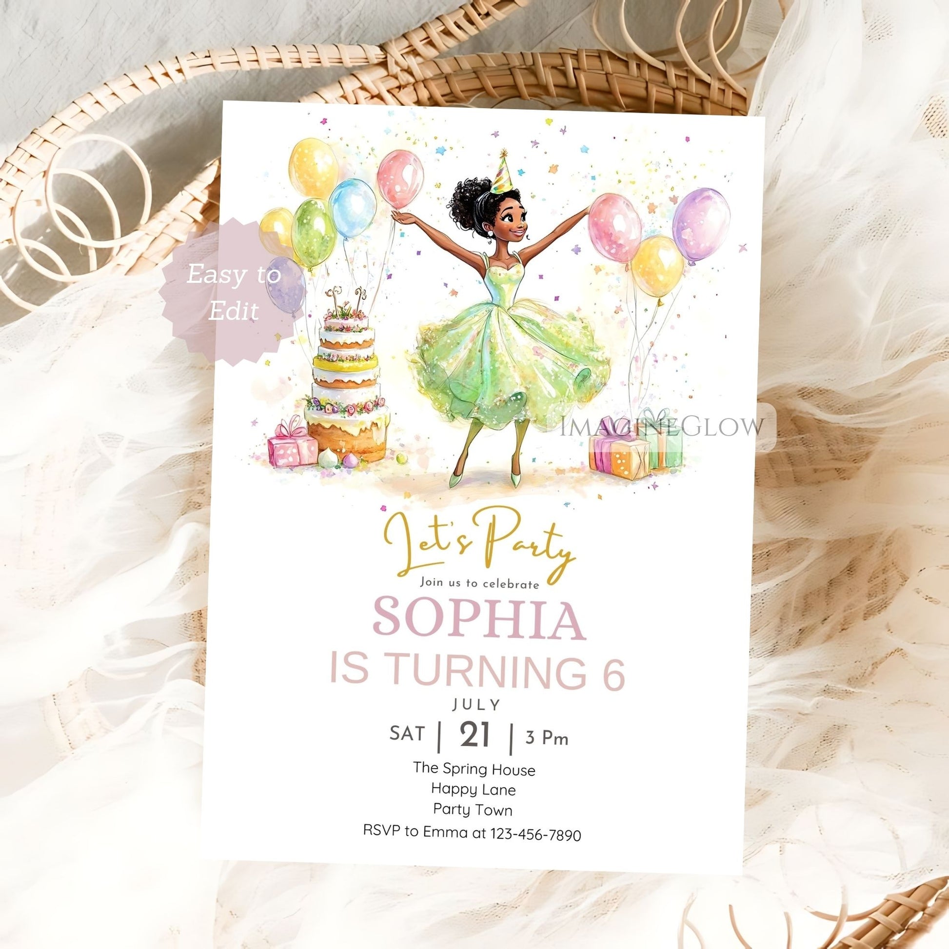 Tiana birthday invitation
Princess and the Frog party invite