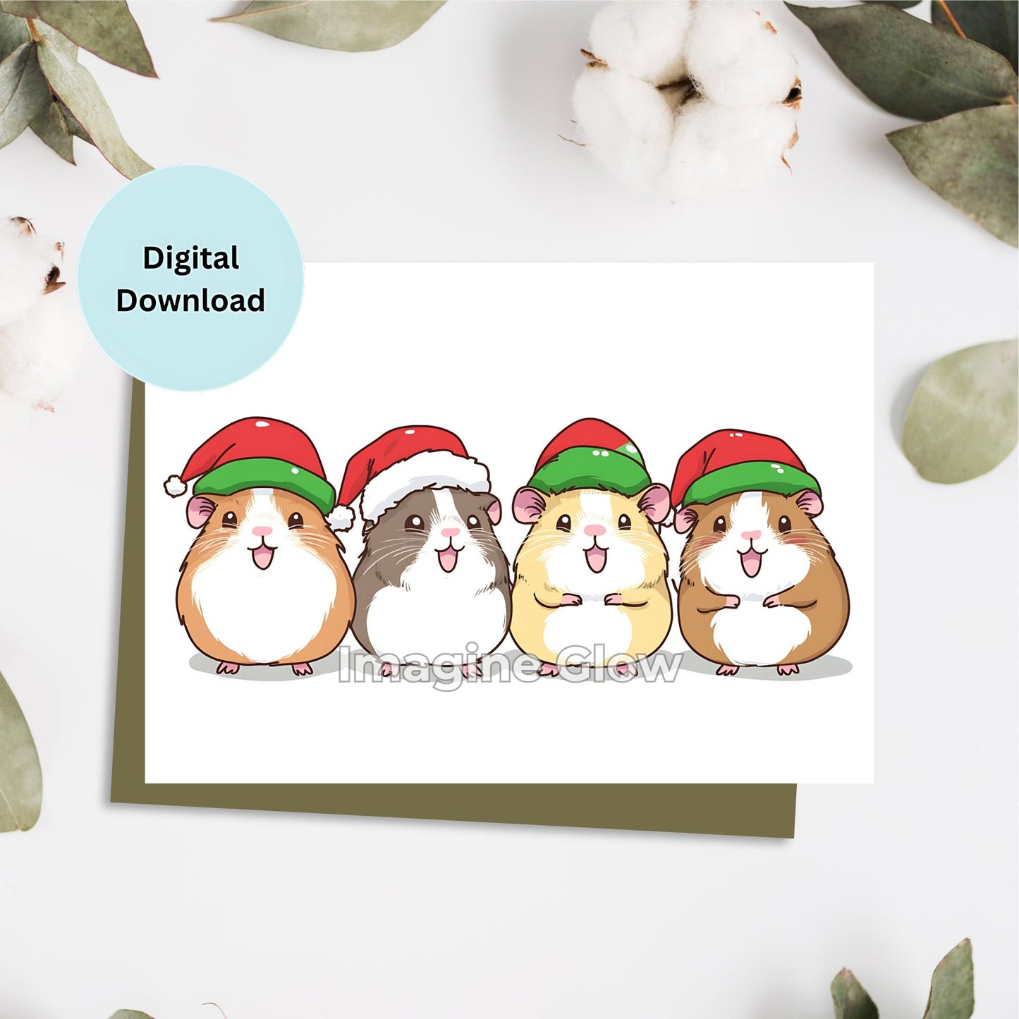 Guinea Pig Christmas Card - Printable Pet Holiday Card for Animal Lovers